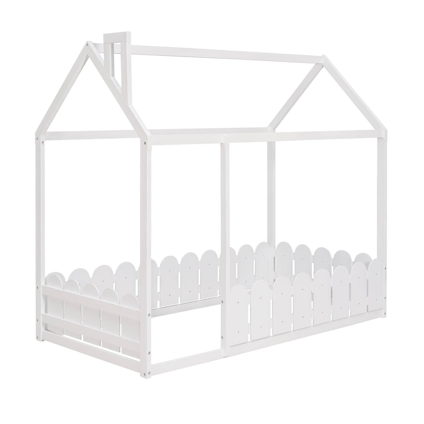 House-Style Twin Wood Bed Frame with Fence for Kids and Teens, Espresso, Gray, White | Just Better Bunk Beds