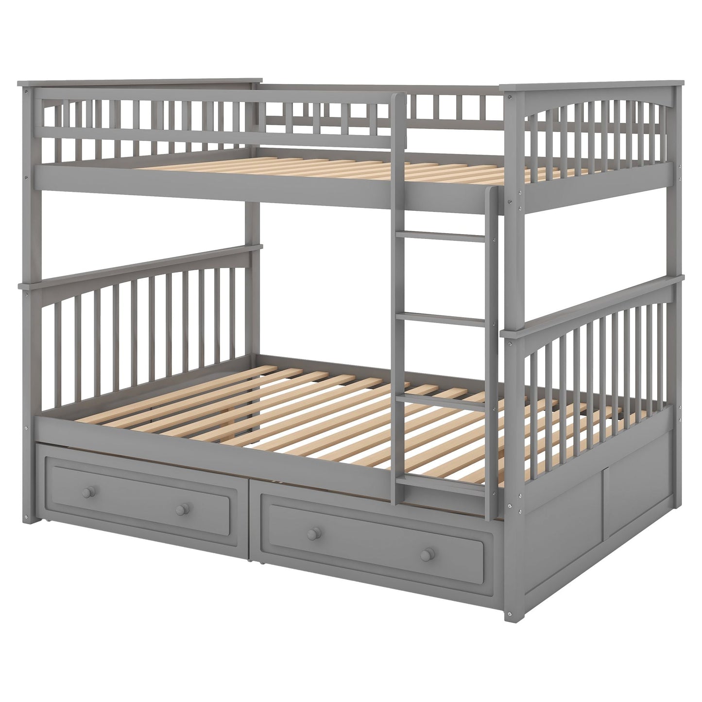 Convertible Full Over Full Wood Bunk Bed with Drawers, Gray | Just Better Bunk Beds