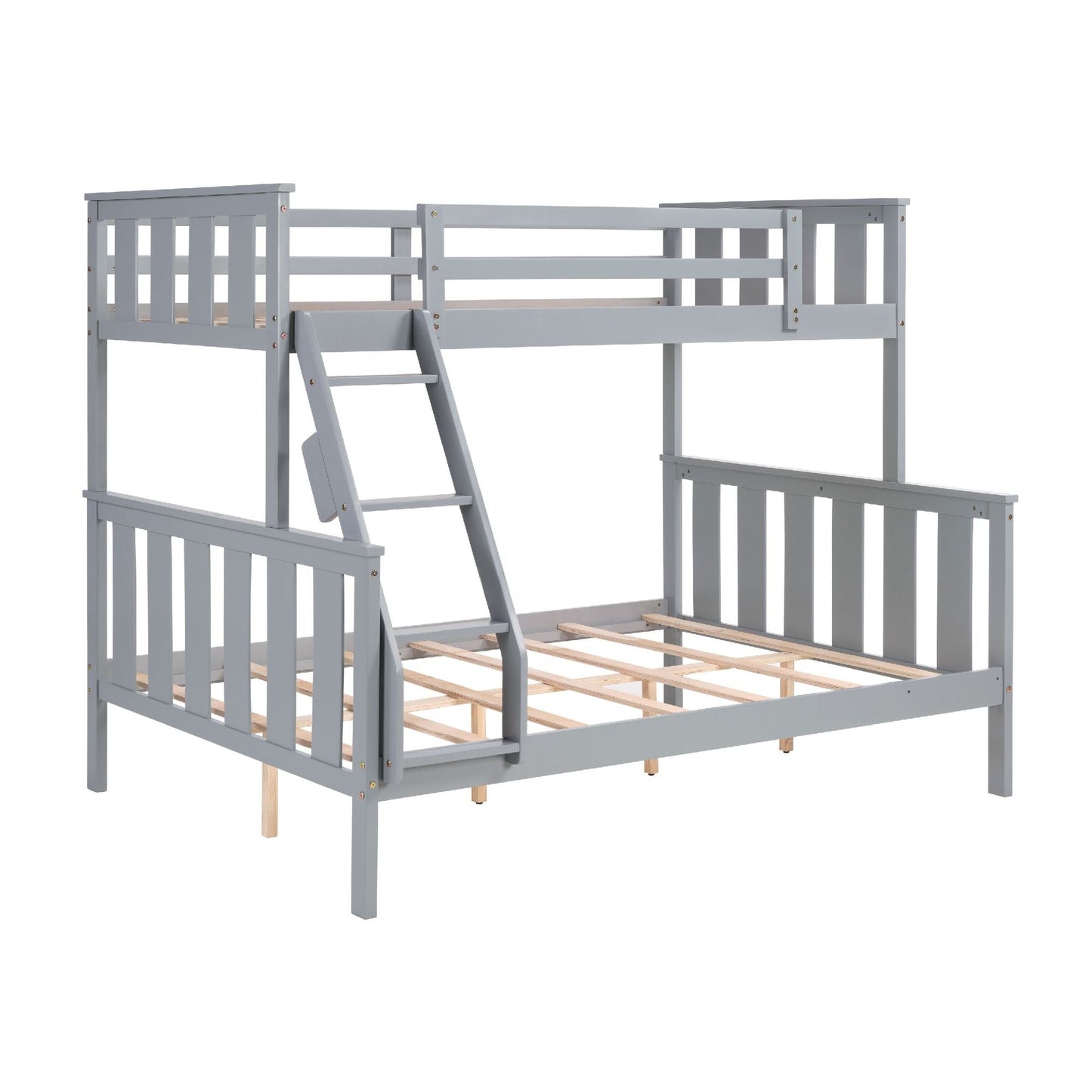 Kids Bedroom Twin Over Full Wood Bunk Bed with Flexible Ladder, Gray | Just Better Bunk Beds