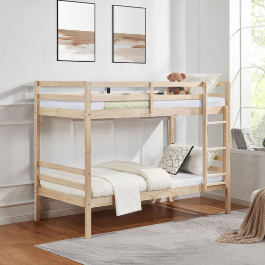 Shared Room Solution Twin Over Twin Wood Bunk Bed with Ladder, White | Just Better Bunk Beds
