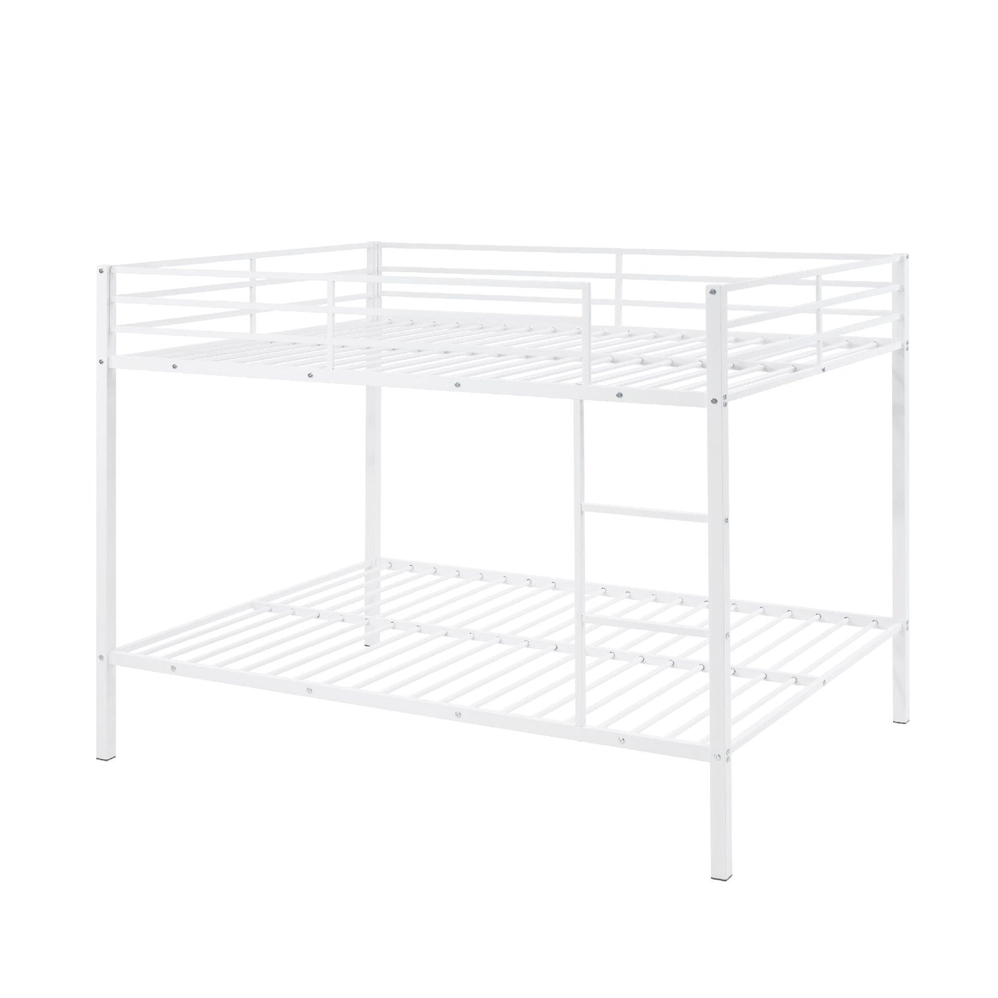 Heavy-Duty Full Over Full Metal Bunk Bed with Built-In Ladder and Safety Guard Rail, White | Just Better Bunk Beds