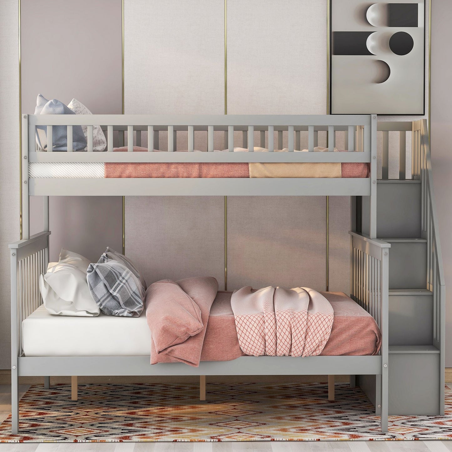 Twin over Full Stairway Bunk Bed with Storage