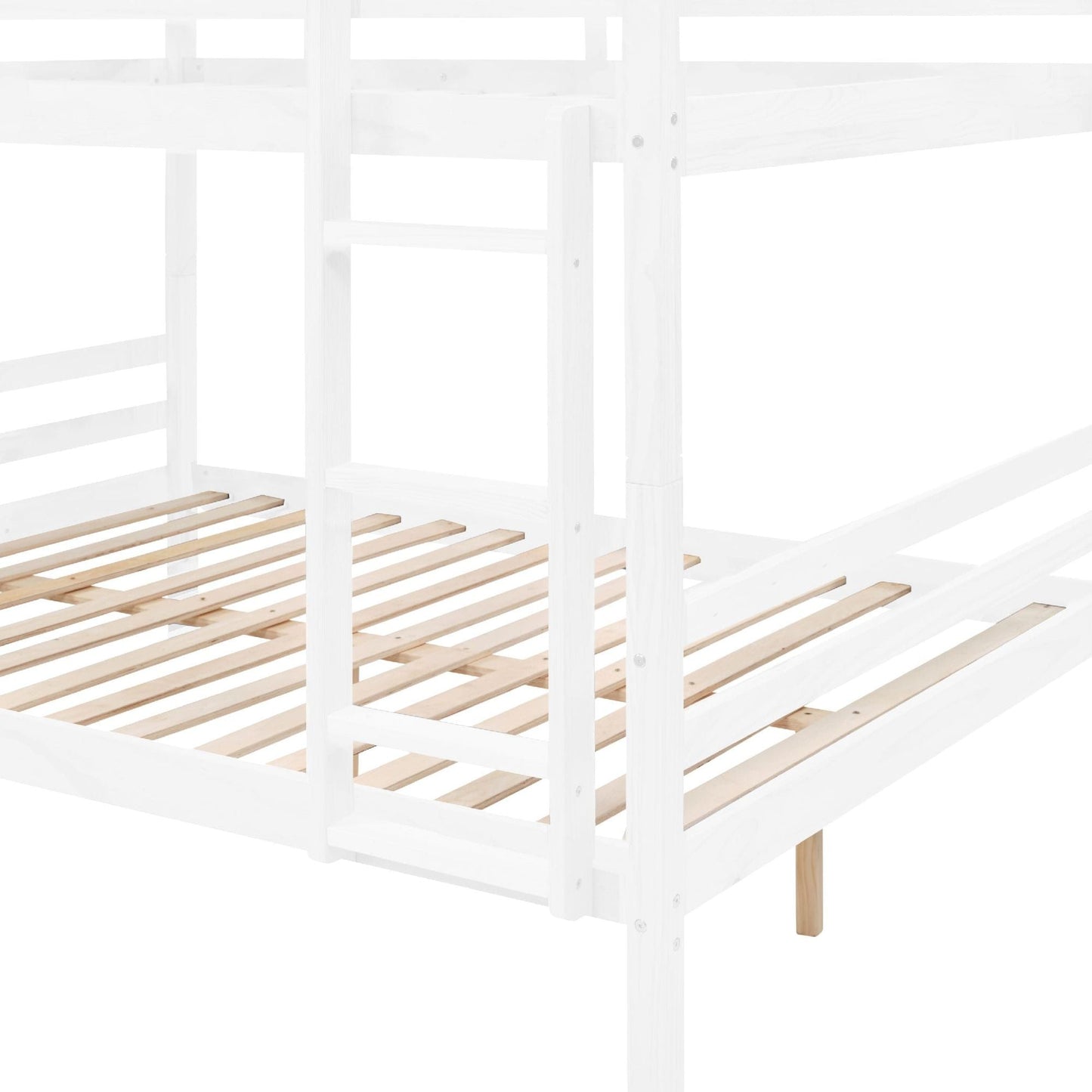 Dorm Room Full Over Full Wood Bunk Bed with Ladder and Guardrail, White | Just Better Bunk Beds