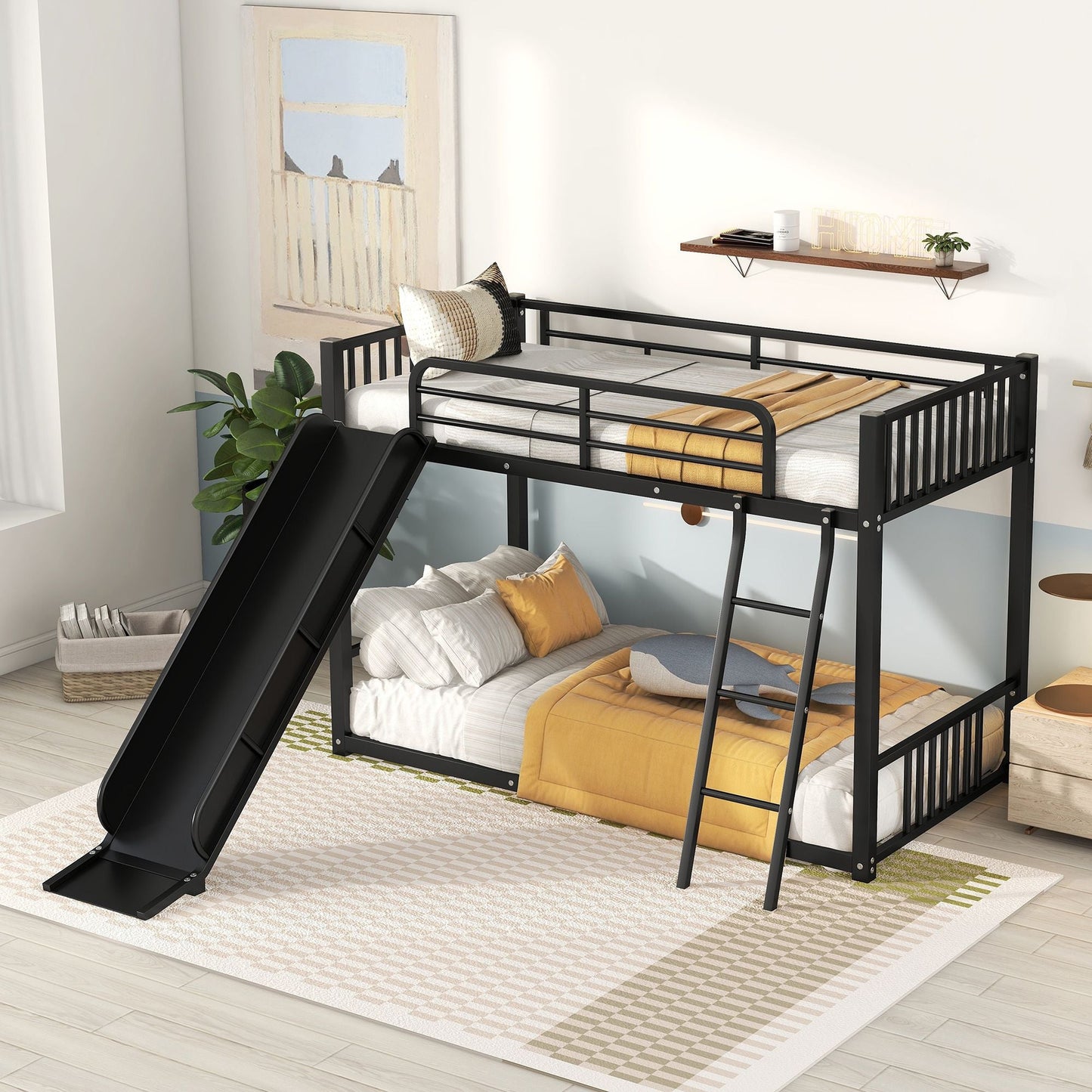 Space-Saving Metal Bunk Bed with Slide Twin Over Twin, White | Just Better Bunk Beds