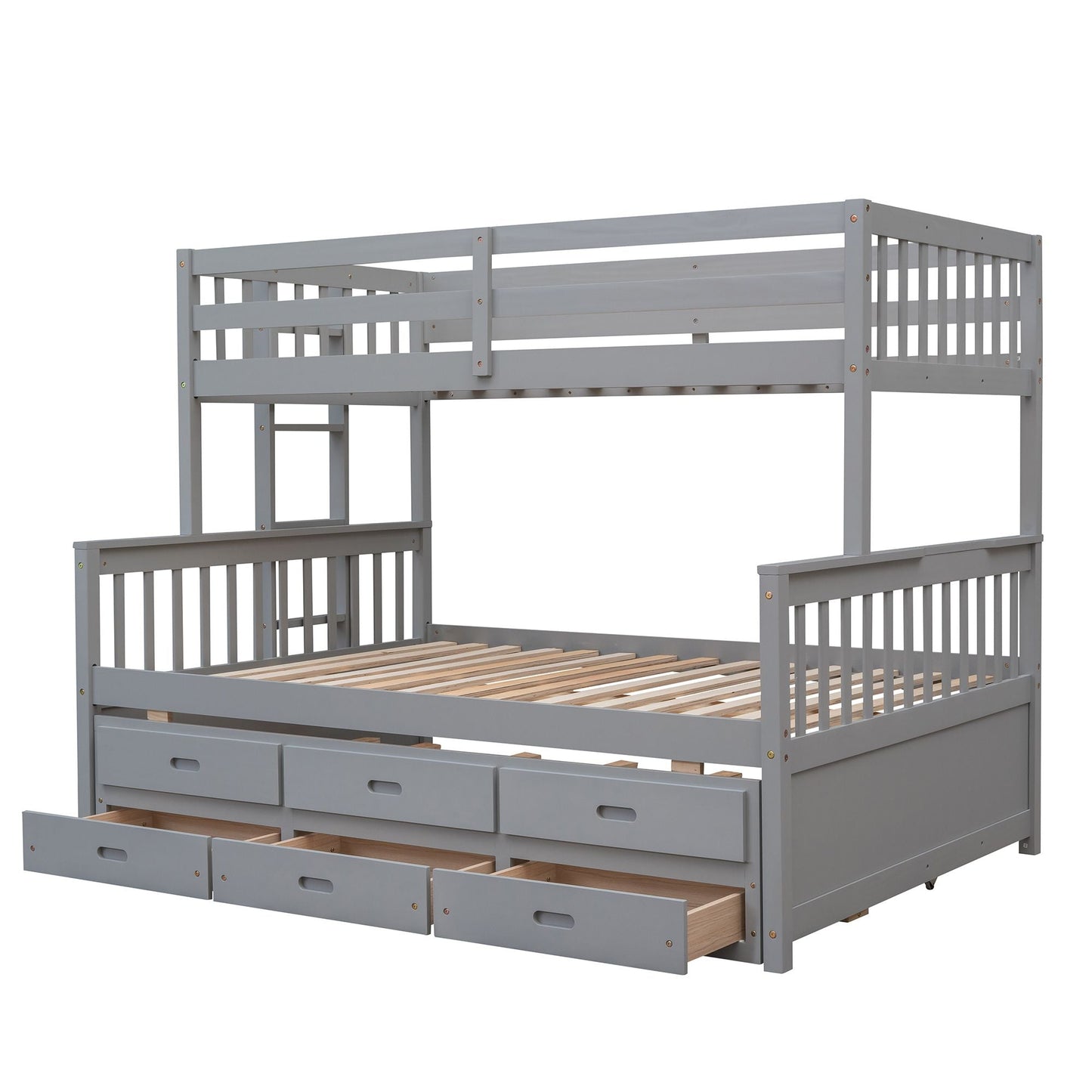 Shared Room Solution Twin Over Full Wood Bunk Bed with Twin Trundle and Drawers, White | Just Better Bunk Beds