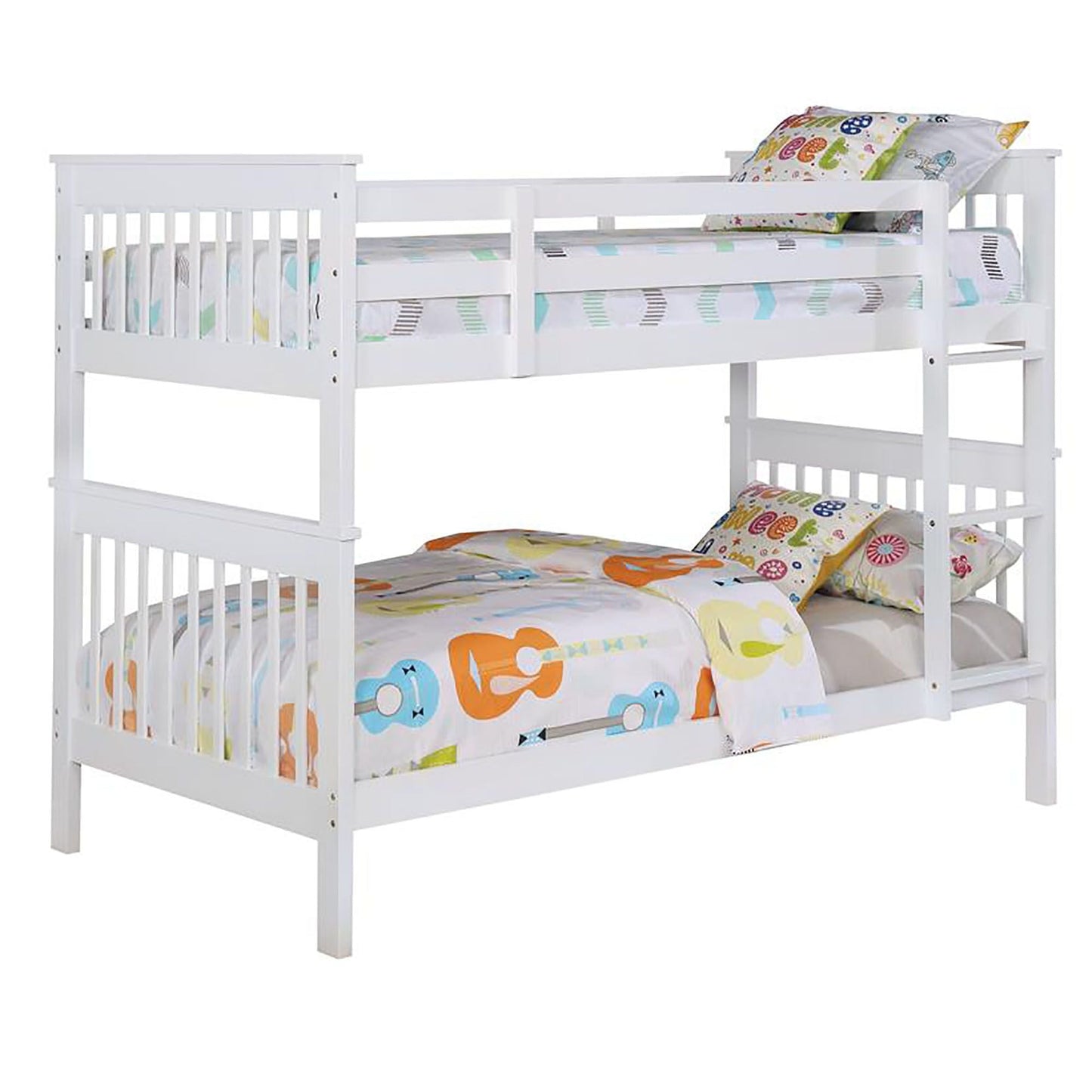 House-Style Twin Over Twin Wood Bunk Bed with White Slatted Headboard | Just Better Bunk Beds