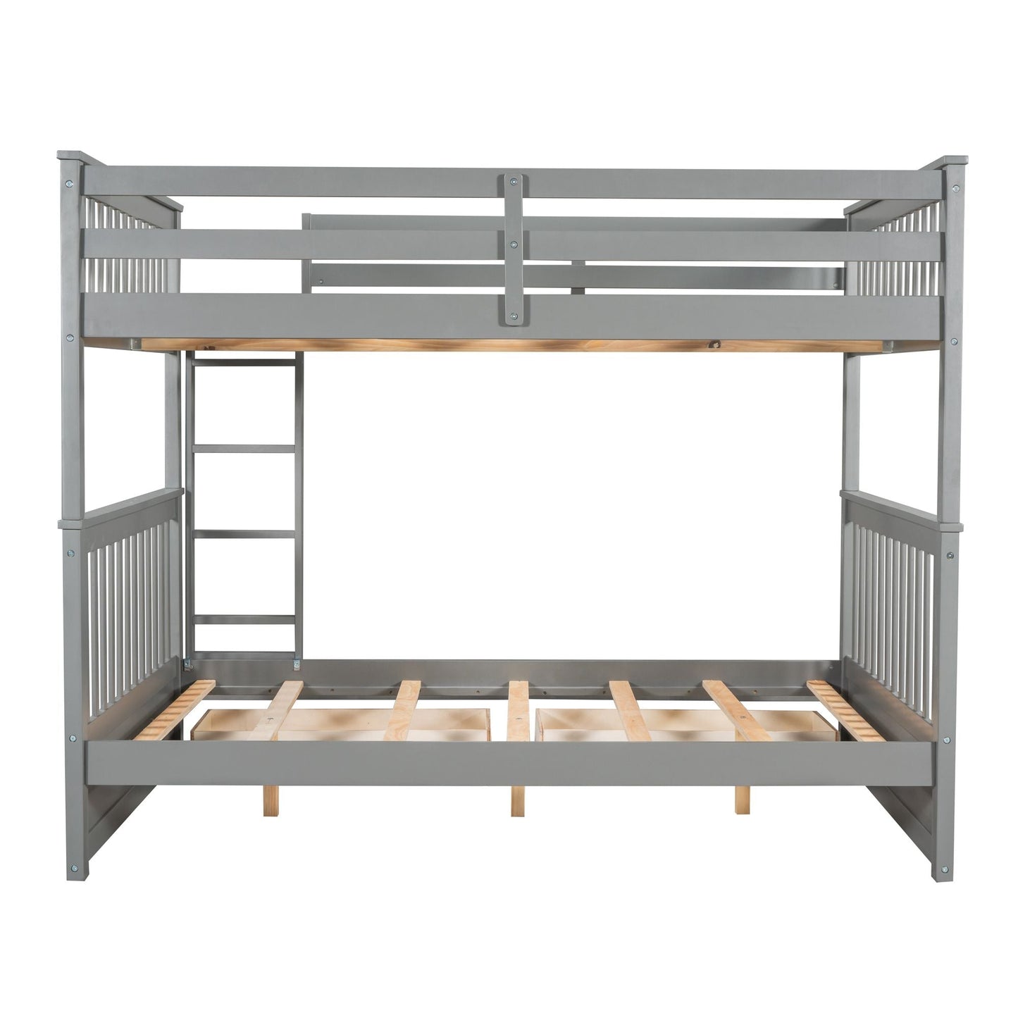 Storage-Enhanced Full Over Full Wood Bunk Bed with Ladders, Two Drawers, White | Just Better Bunk Beds