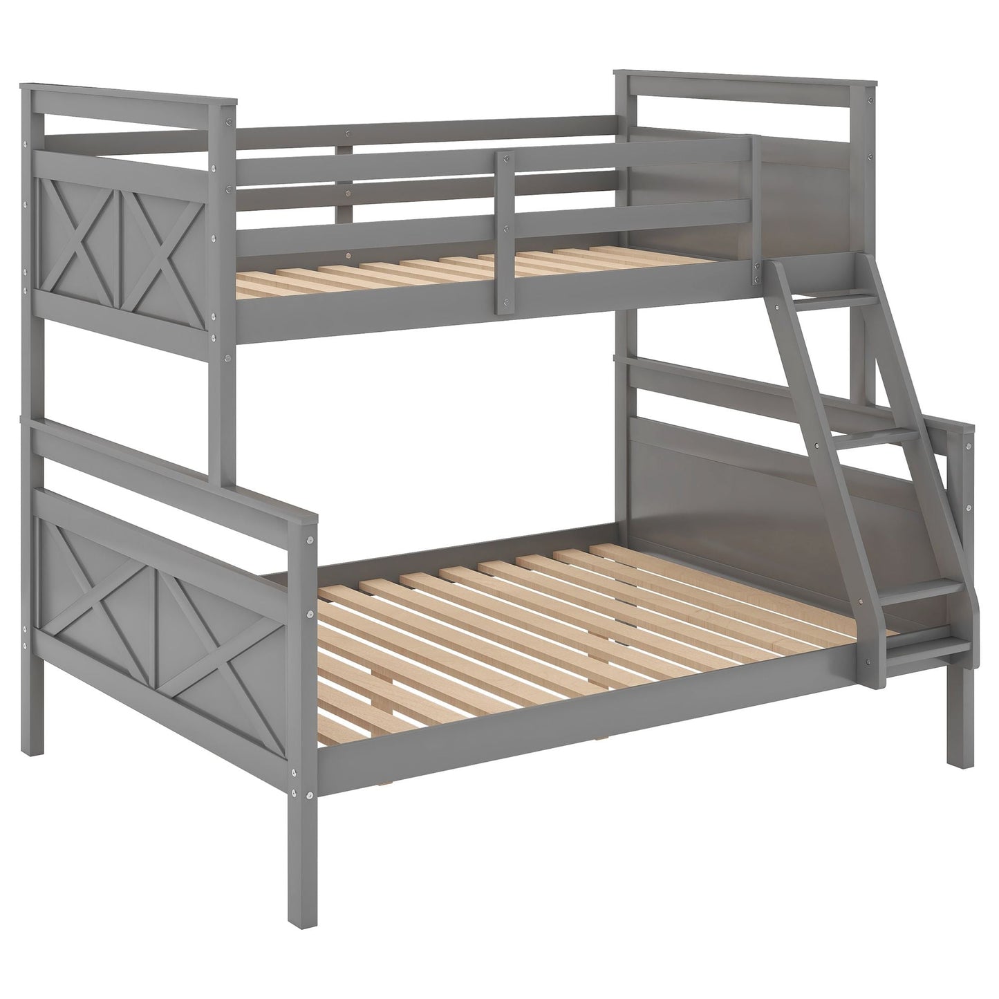 Twin over Full Bunk Bed with ladder,  Safety Guardrail,  Perfect for Bedroom,  Gray