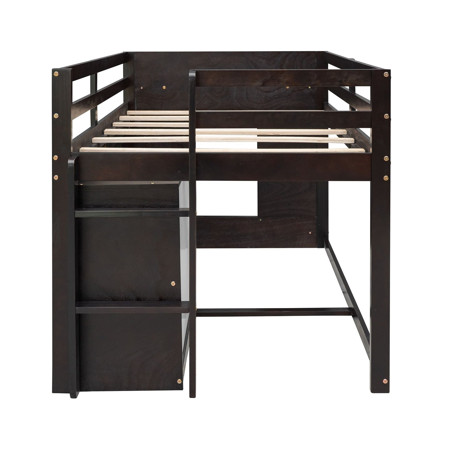 Kids Bedroom Twin Wood Loft Bed with Cabinet and Shelf, White | Just Better Bunk Beds