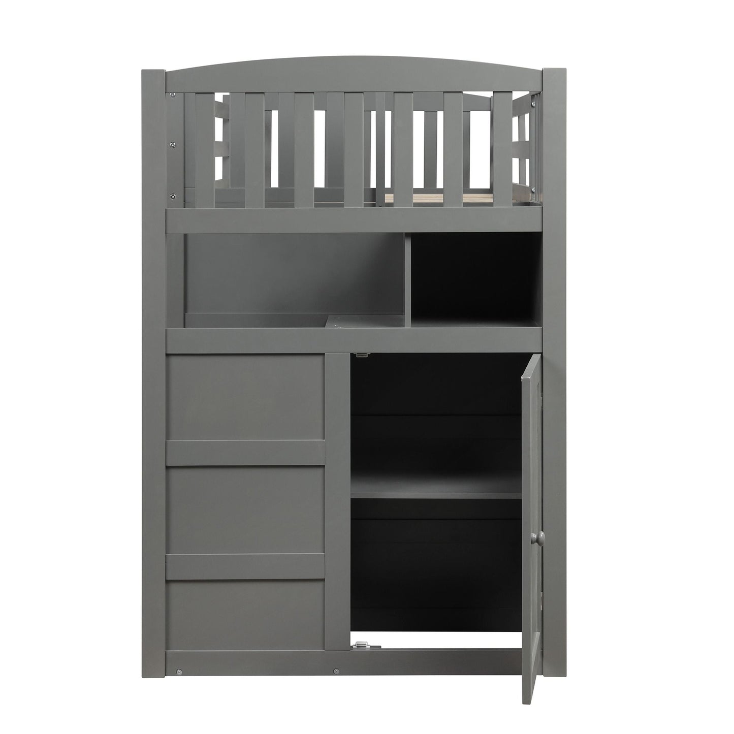 Convertible Twin Over Full/Twin Wood Bunk Bed with Storage Shelves and Drawers, Gray | Just Better Bunk Beds