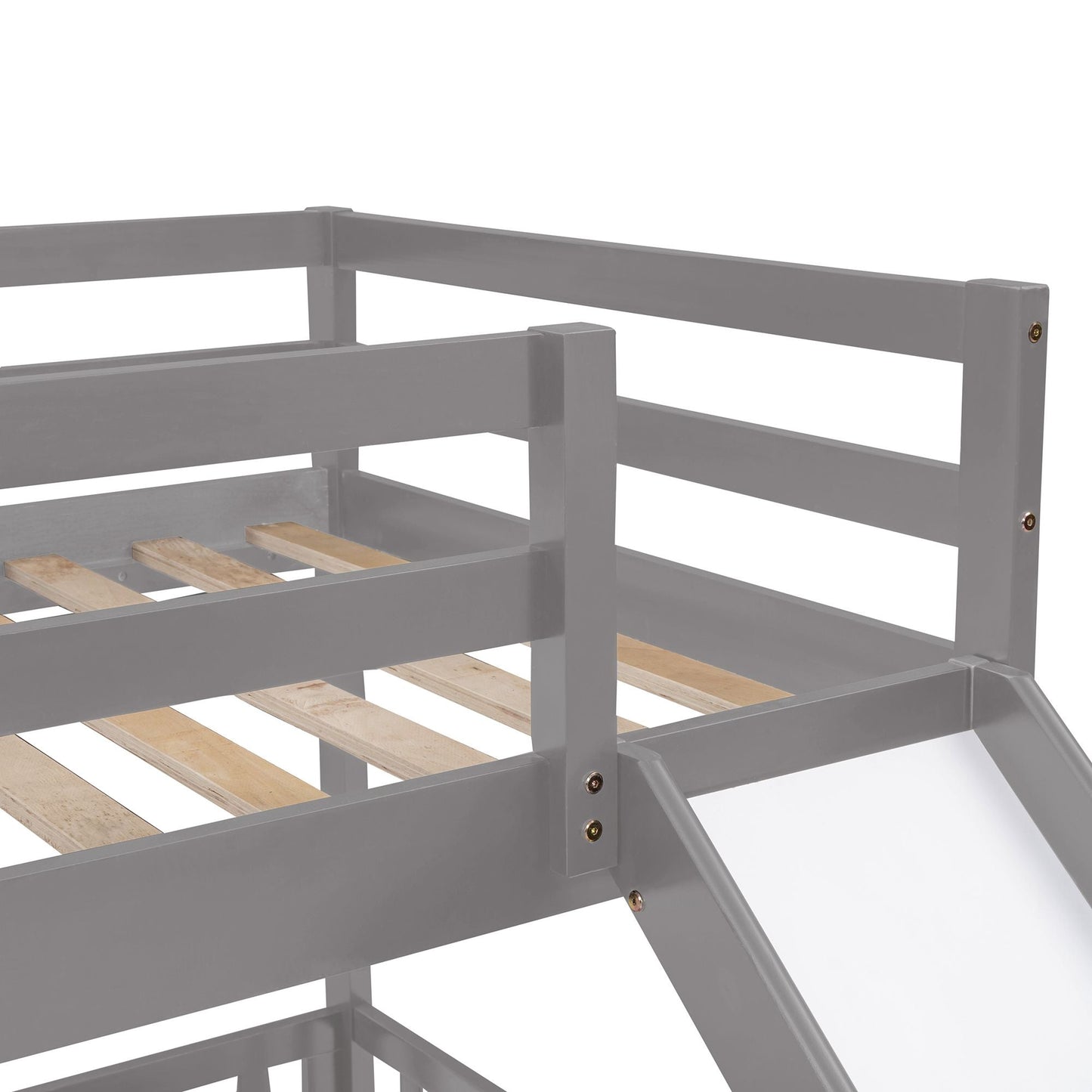 Kids Bedroom Twin Over Twin Wood Bunk Bed with Slide and Ladder, White | Just Better Bunk Beds