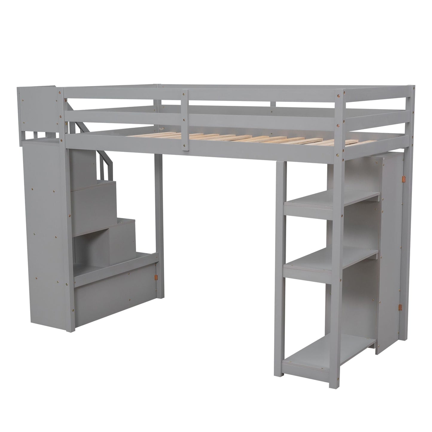 Kids Bedroom Twin Wood Loft Bed with Storage Drawers and Stairs, Espresso | Just Better Bunk Beds