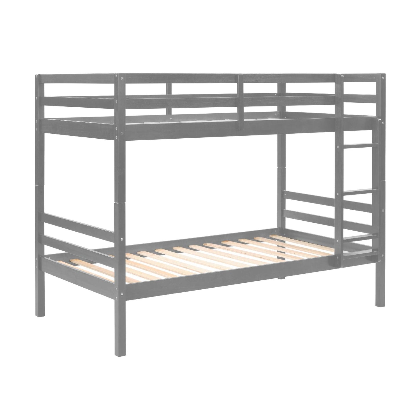 Twin over Twin Bunk Bed with Ladder,Wooden Bunk Bed with High Guardrail and Ladder for Kids, Teens, Dorm Rooms, and Guest Rooms,No Box Spring Needed,Grey