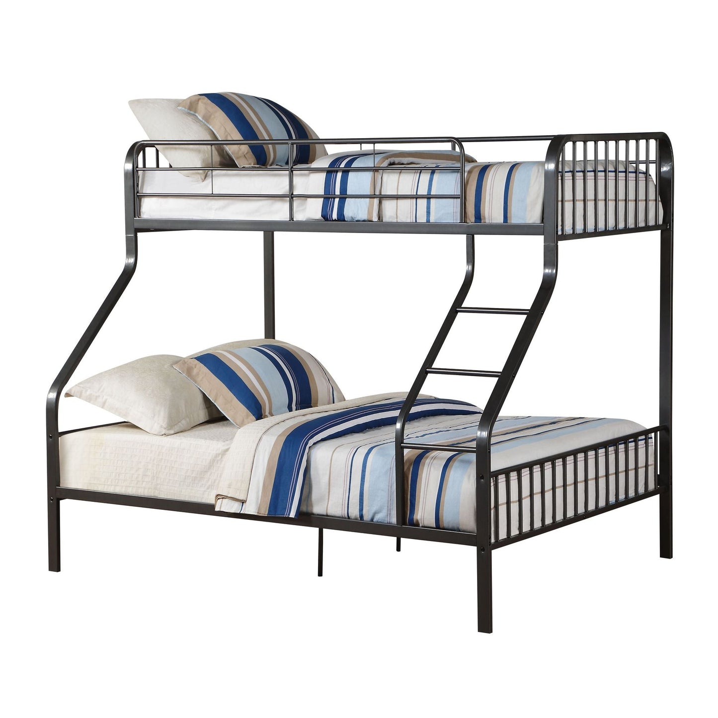 Heavy-Duty Twin XL Over Queen Wood Bunk Bed with Built-In Ladder, Gray | Just Better Bunk Beds