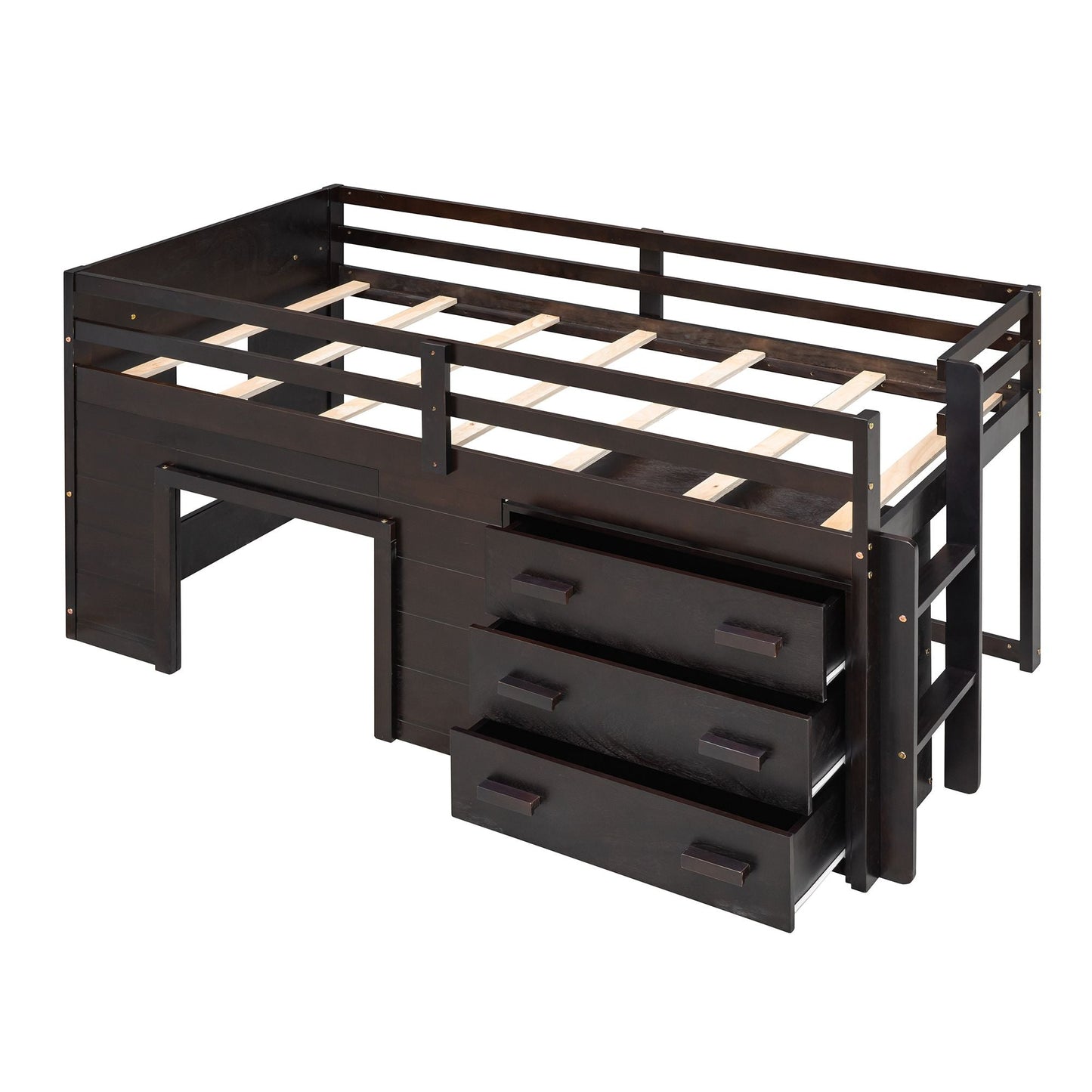 Kids Bedroom Twin Wood Loft Bed with Cabinet and Shelf, White | Just Better Bunk Beds