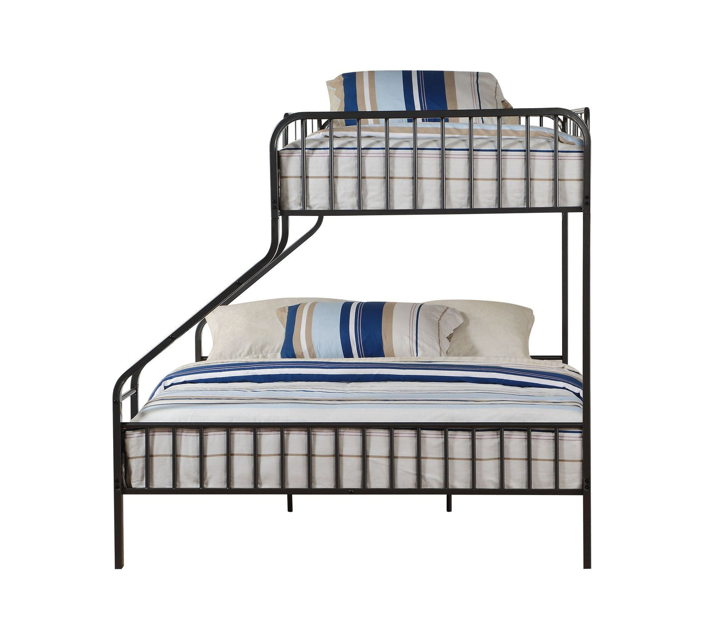 House-Style Twin XL Over Queen Wood Bunk Bed, Gray Gunmetal Finish | Just Better Bunk Beds