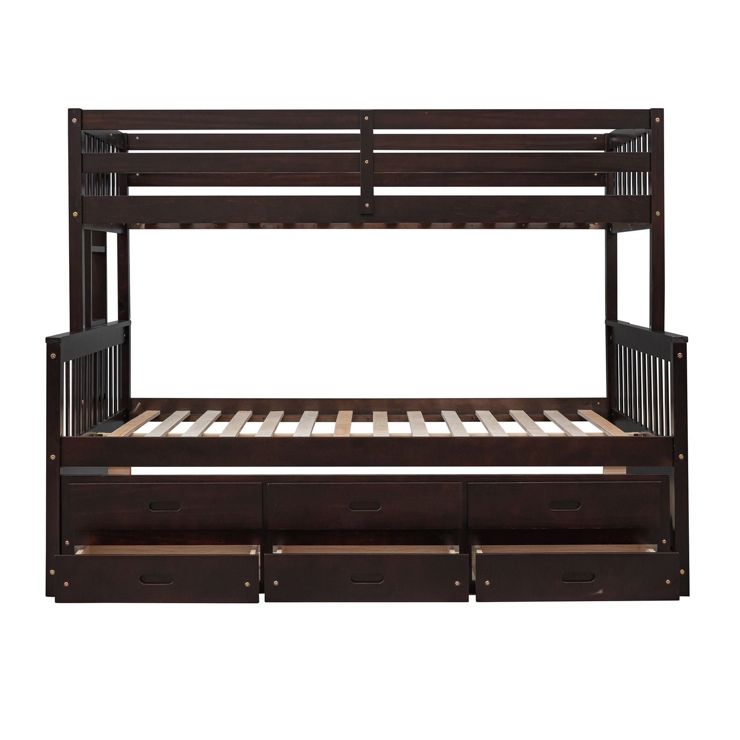 Shared Room Solution Twin Over Full Wood Bunk Bed with Twin Trundle and Drawers, White | Just Better Bunk Beds