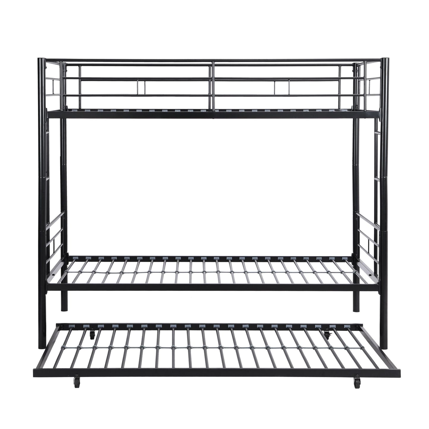 Heavy-Duty Twin Metal Bunk Bed with Trundle and Guard Rail, Multiple Colors | Just Better Bunk Beds