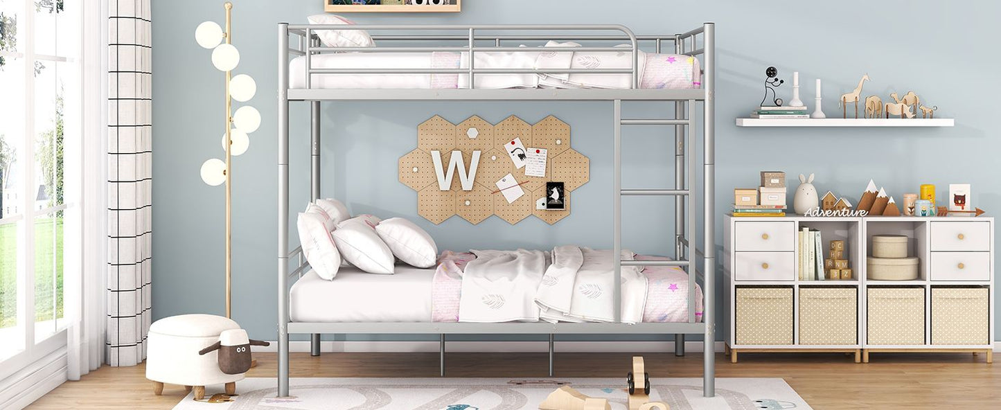 Heavy-Duty Full Over Full Metal Bunk Bed with Safety Guardrails, Space-Saving Design, Easy Assembly, Silver | Just Better Bunk Beds