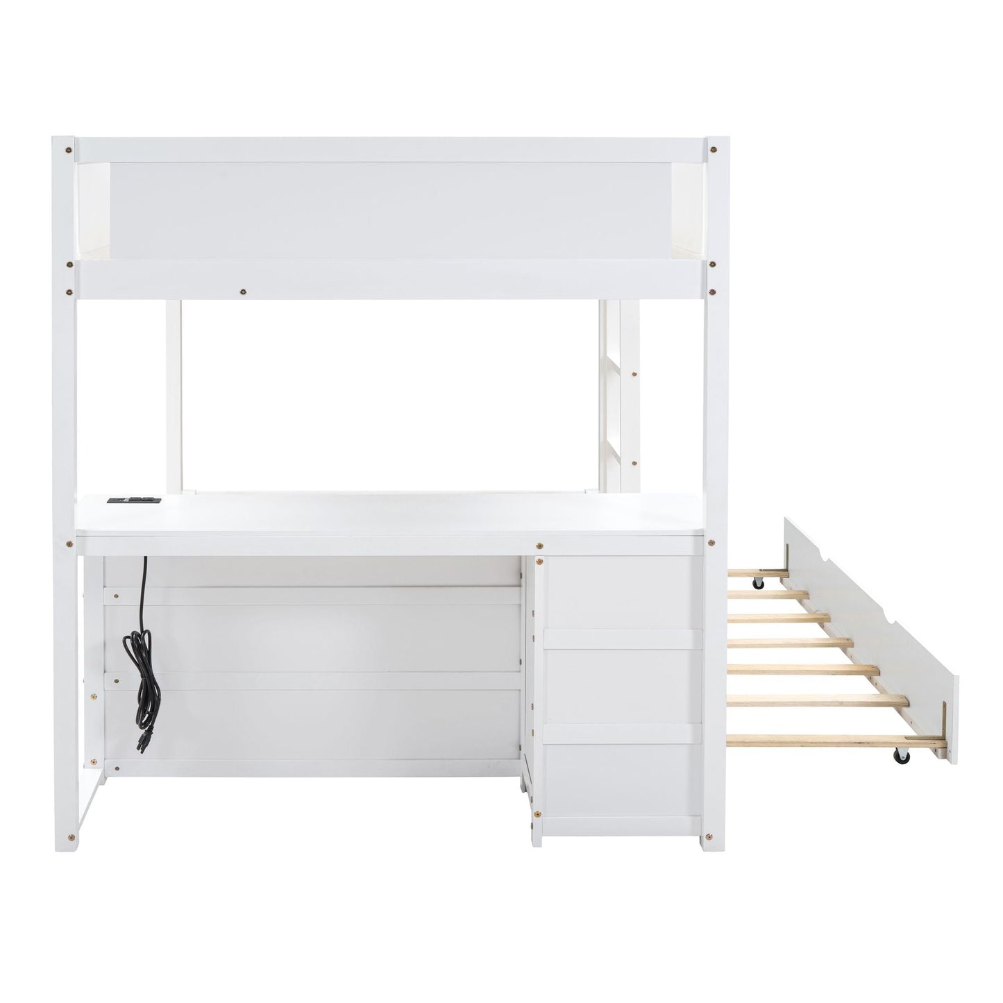 Multi-Functional Full Over Full Wood Bunk Bed with Twin Trundle, Storage, Desk, White | Just Better Bunk Beds