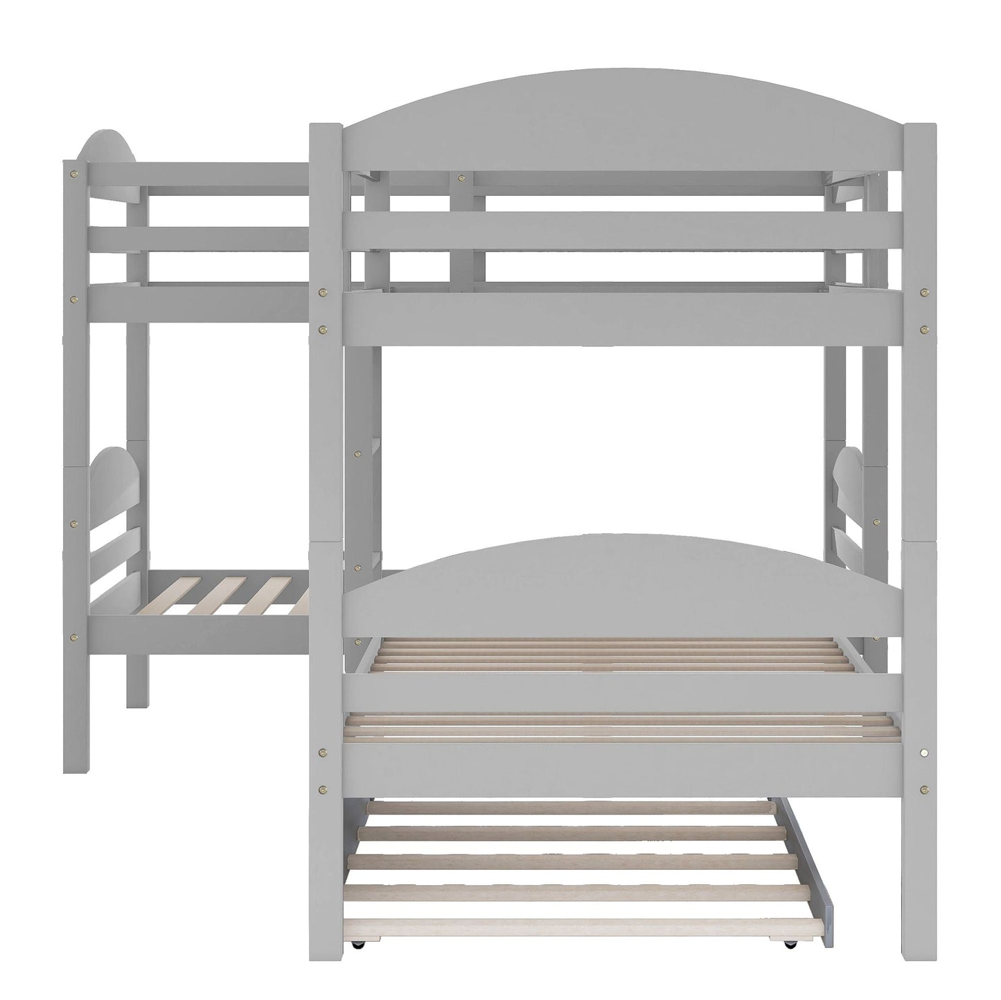 Space-Saving Twin L-Shaped Wood Bunk Bed with Trundle, Gray | Just Better Bunk Beds