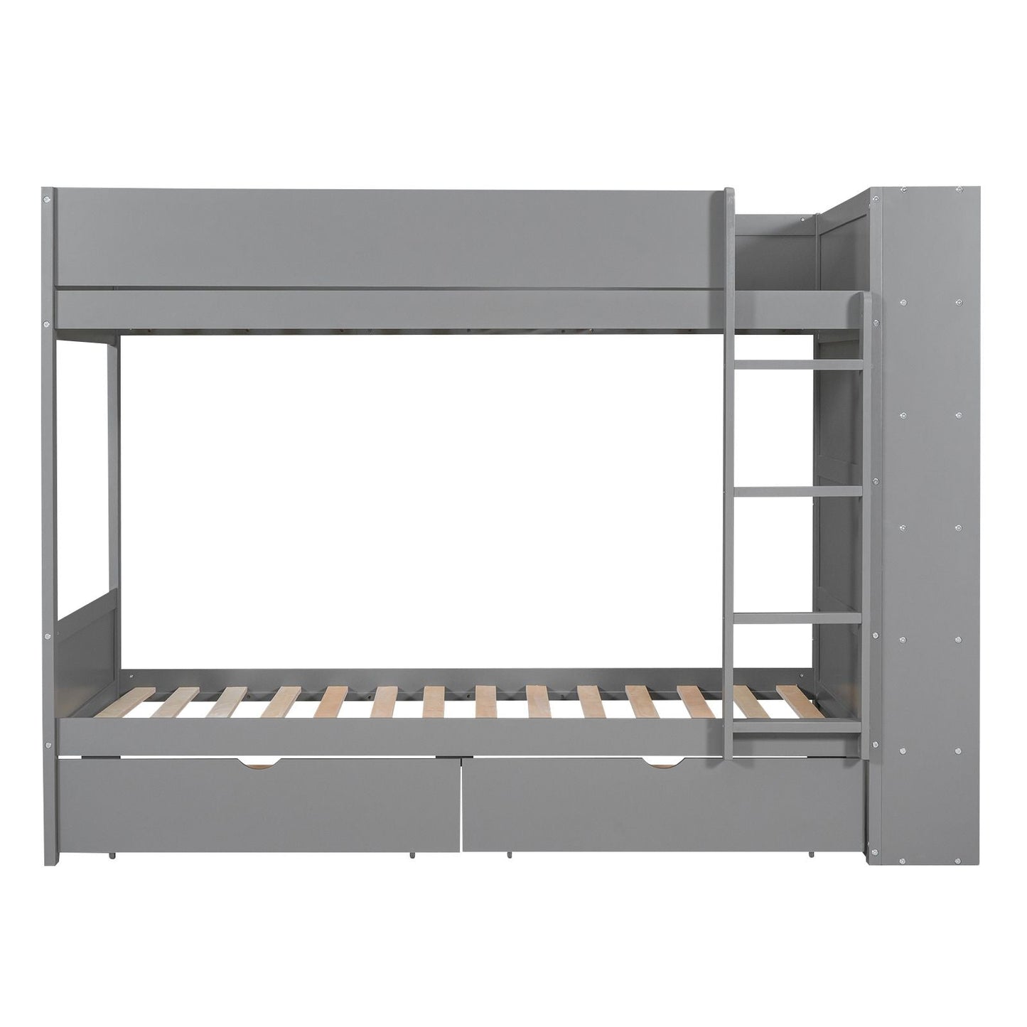 Twin over Twin Bunk Bed With 2 Drawers and Multi-layer Cabinet,  Gray