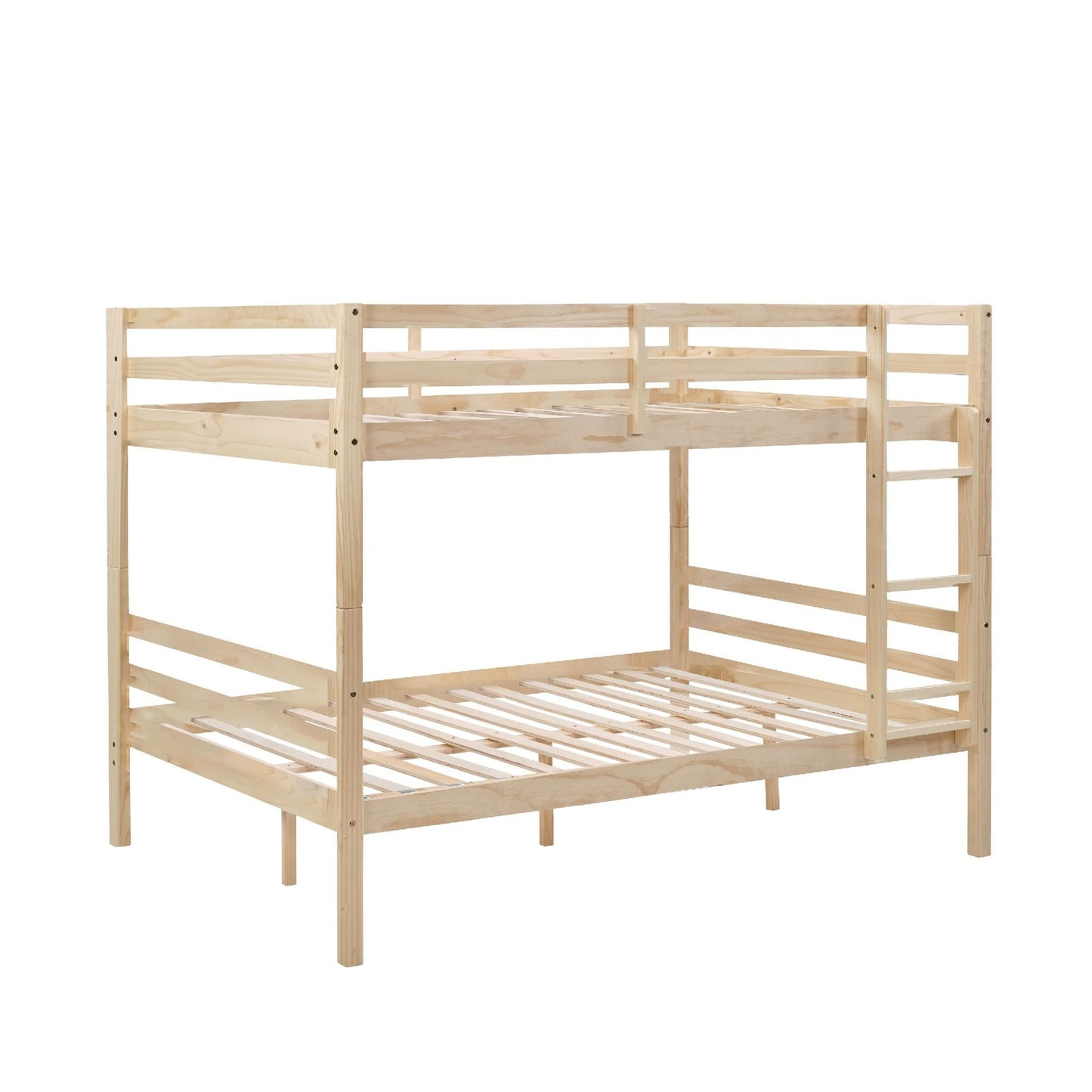 Dorm Room Full Over Full Wood Bunk Bed with Ladder and Guardrail, Natural | Just Better Bunk Beds