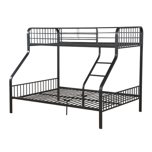 Heavy-Duty Twin XL Over Queen Wood Bunk Bed with Built-In Ladder, Gray | Just Better Bunk Beds