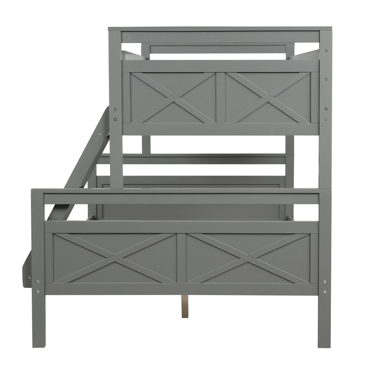 Twin over Full Bunk Bed with ladder,  Safety Guardrail,  Perfect for Bedroom,  Gray