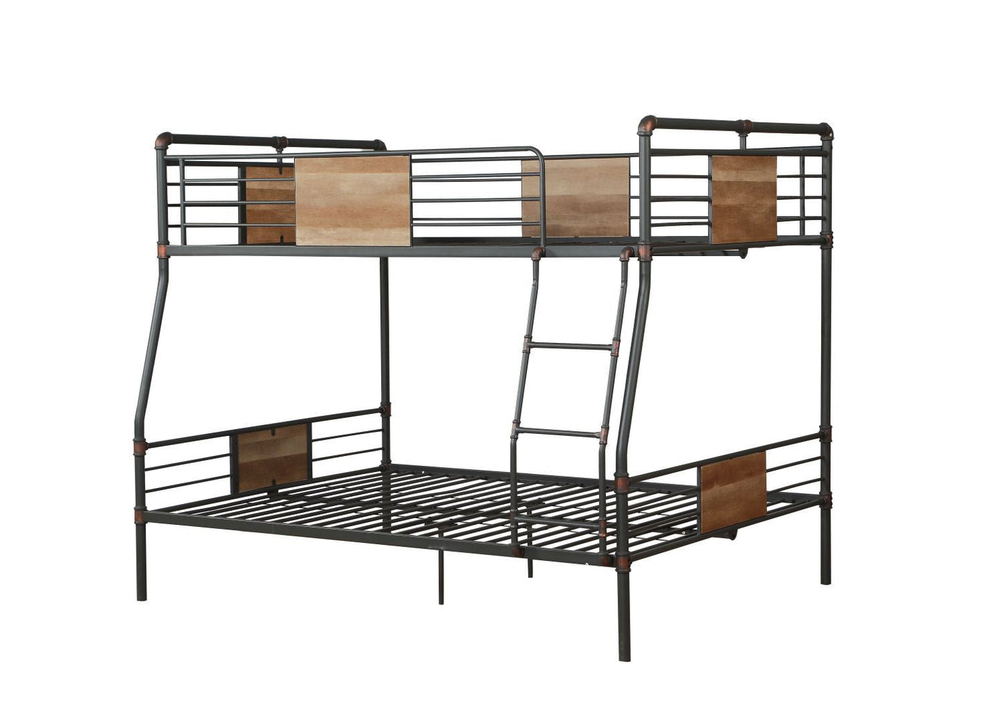 House-Style Full XL Over Queen Wood Bunk Bed Black and Dark Bronze Hand-Brushed Finish | Just Better Bunk Beds