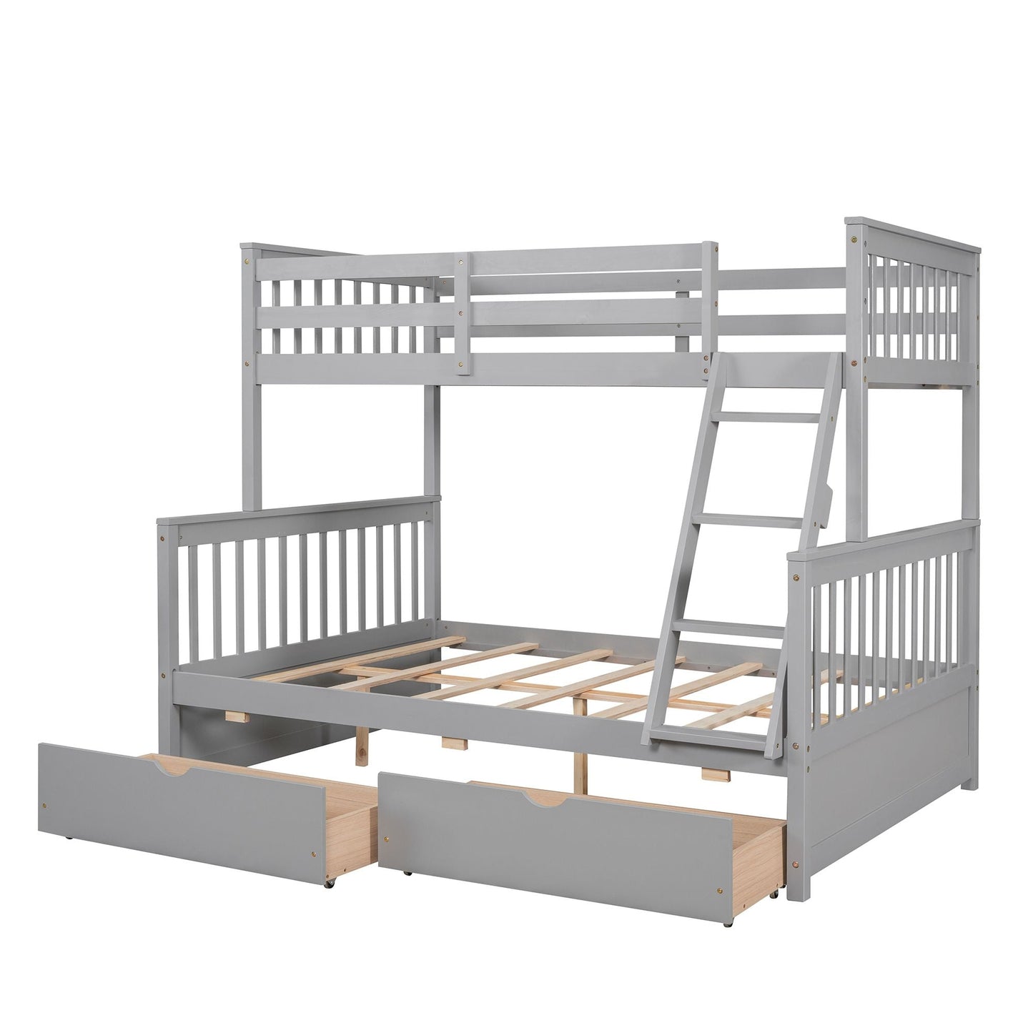 Kids Bedroom Twin Over Full Wood Bunk Bed with Ladders and Storage Drawers, Gray | Just Better Bunk Beds