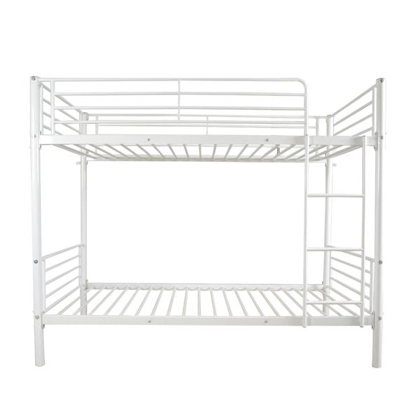 Kids Bedroom Twin Metal Bunk Bed with Ladder, White | Just Better Bunk Beds
