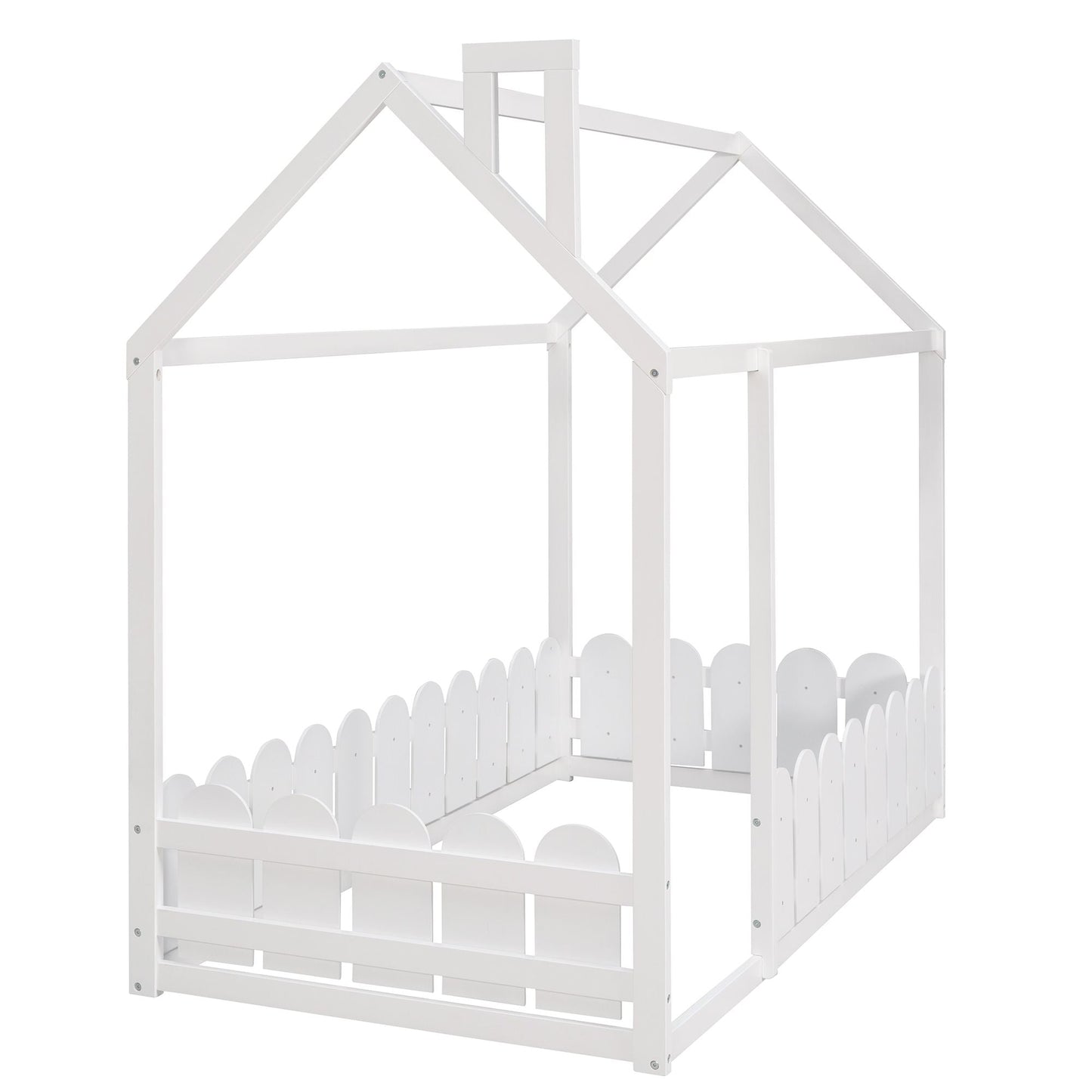 House-Style Twin Wood Bed Frame with Fence for Kids and Teens, Espresso, Gray, White | Just Better Bunk Beds