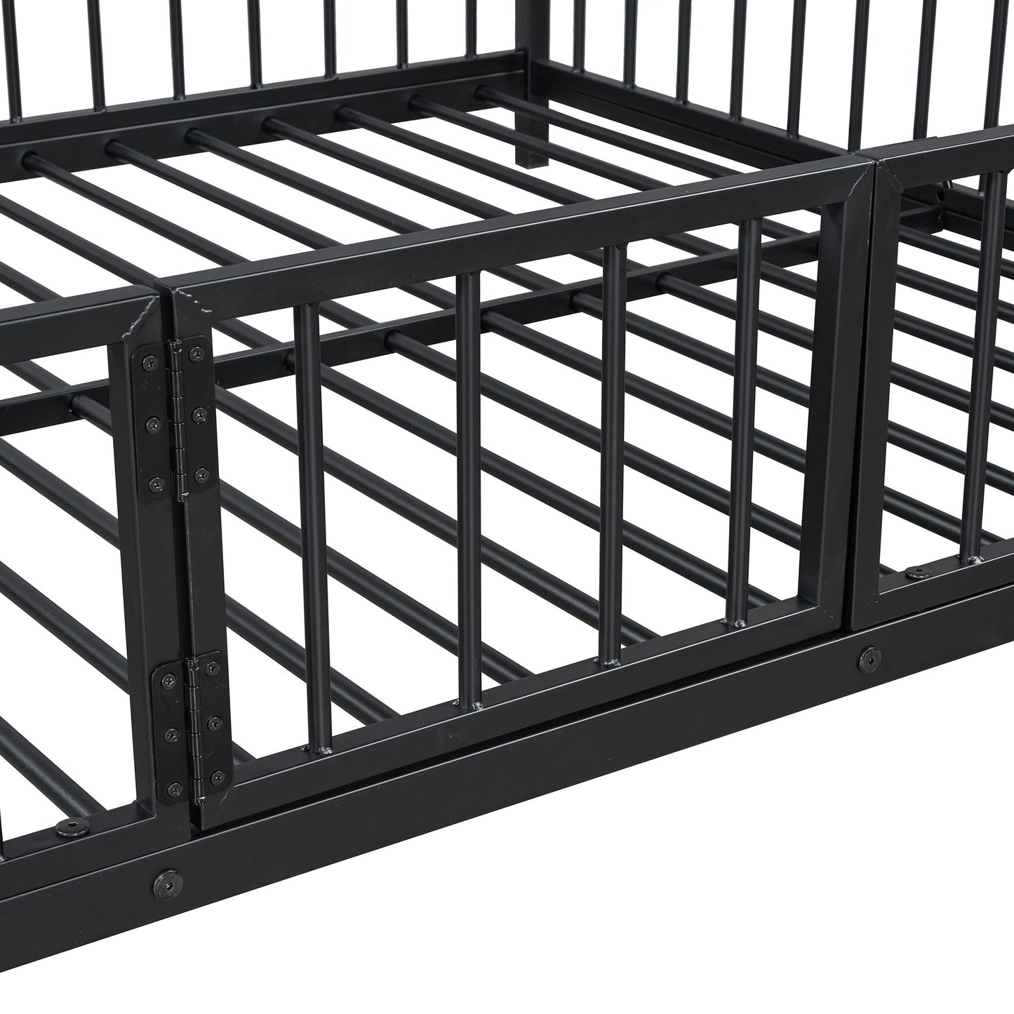 Full over Full Size Metal Bunk Bed with Slide and Guardrails,  Black