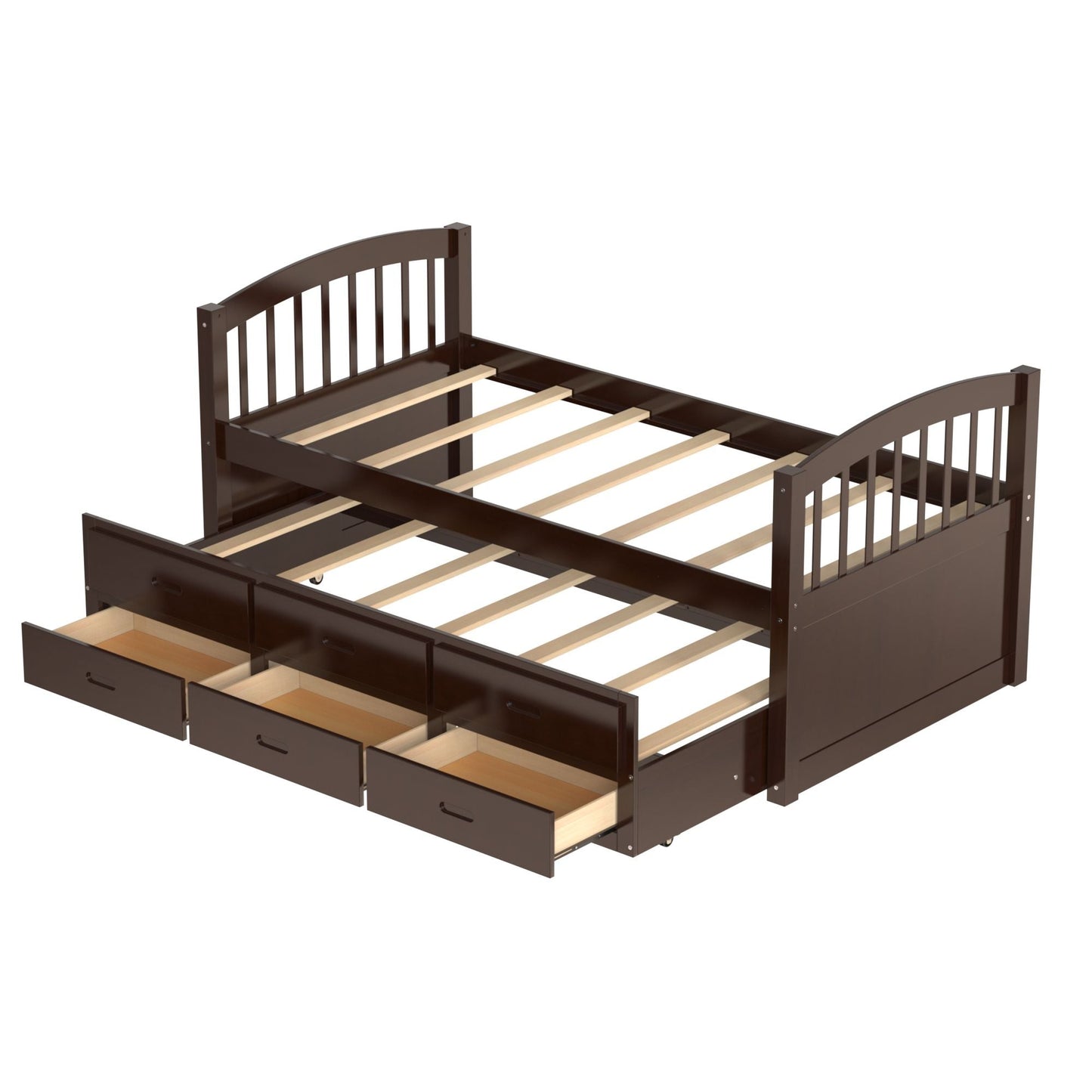Space-Saving Twin Over Twin Wood Bunk Bed with Trundle and Drawers, White | Just Better Bunk Beds