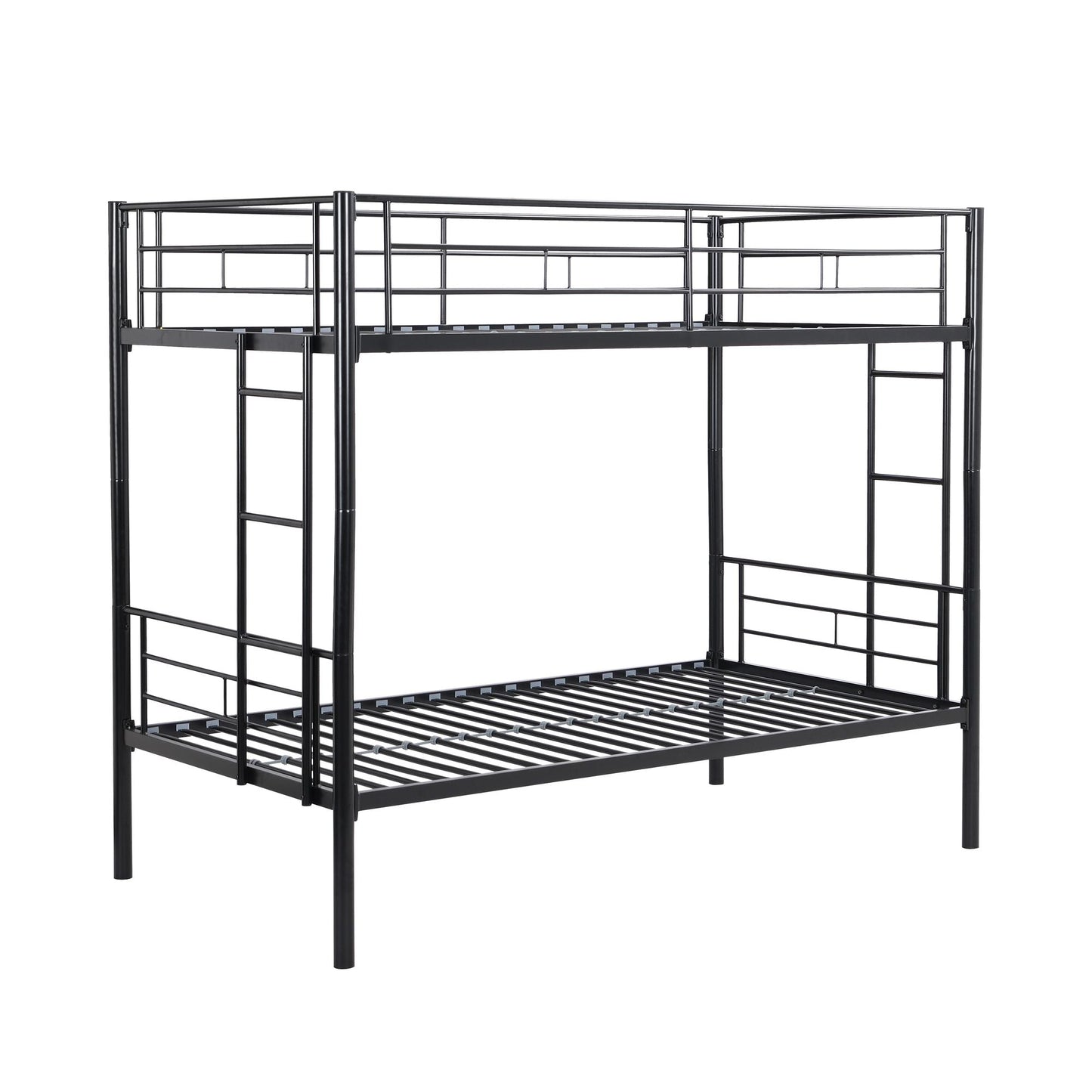 Shared Room Solution Twin Over Twin Metal Bunk Bed with 2 Ladders and Full-Length Guardrail, Black | Just Better Bunk Beds