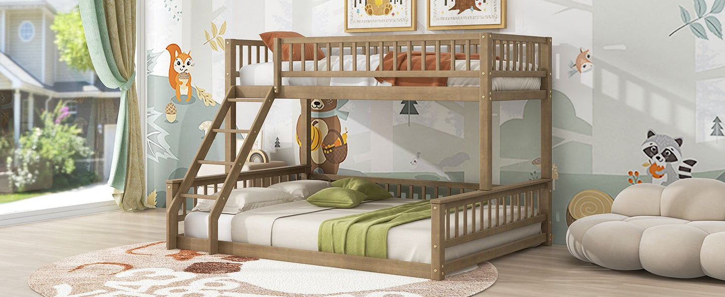 Shared Room Solution Twin XL Over Queen Wood Bunk Bed, Walnut | Just Better Bunk Beds