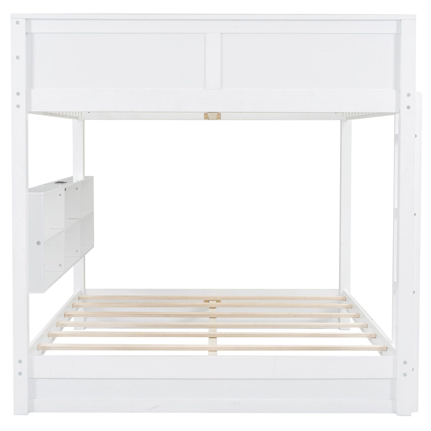 Shared Room Solution Queen Over Queen Wood Bunk Bed with Storage and USB Ports, White | Just Better Bunk Beds