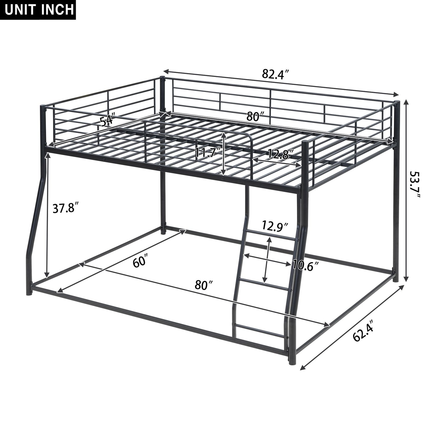 Shared Room Solution Full XL Over Queen Metal Floor Bunk Bed, Black | Just Better Bunk Beds