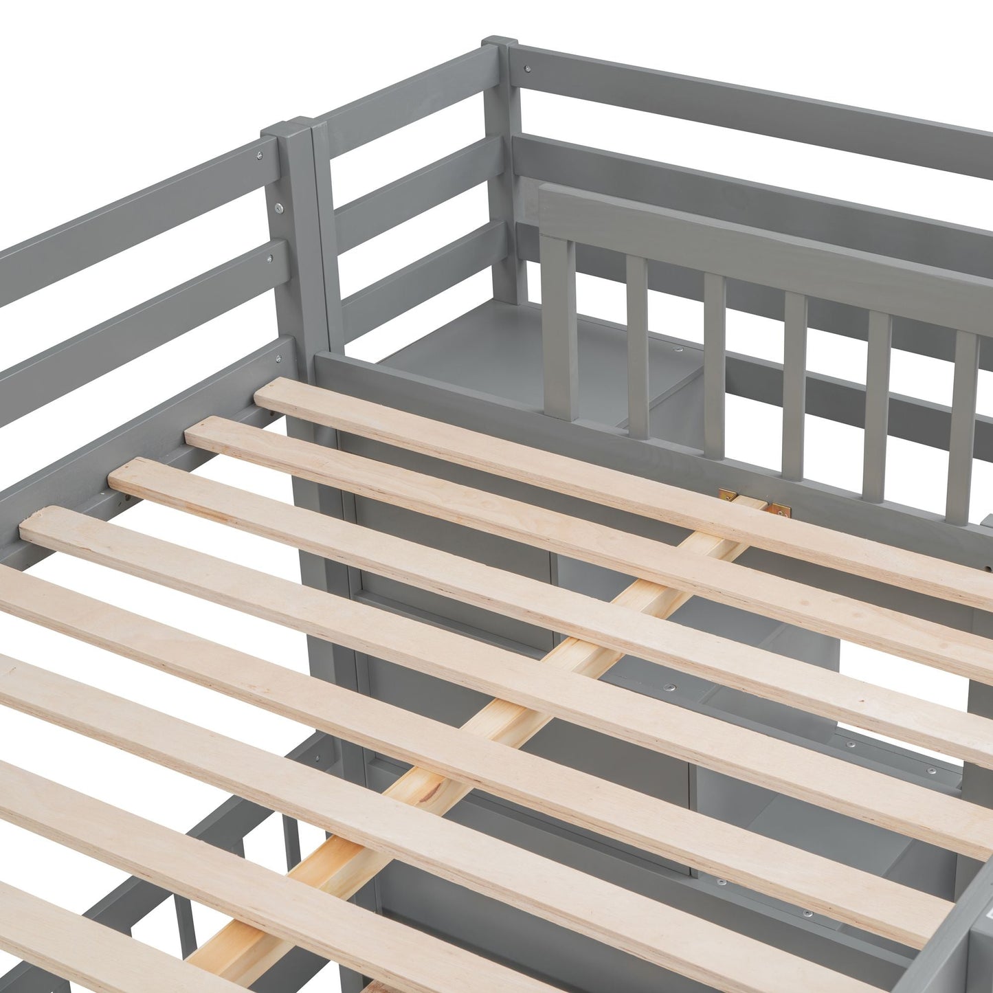 Shared Room Solution Full Over Twin Wood Bunk Bed with Desk, Drawers and Shelves, Gray | Just Better Bunk Beds