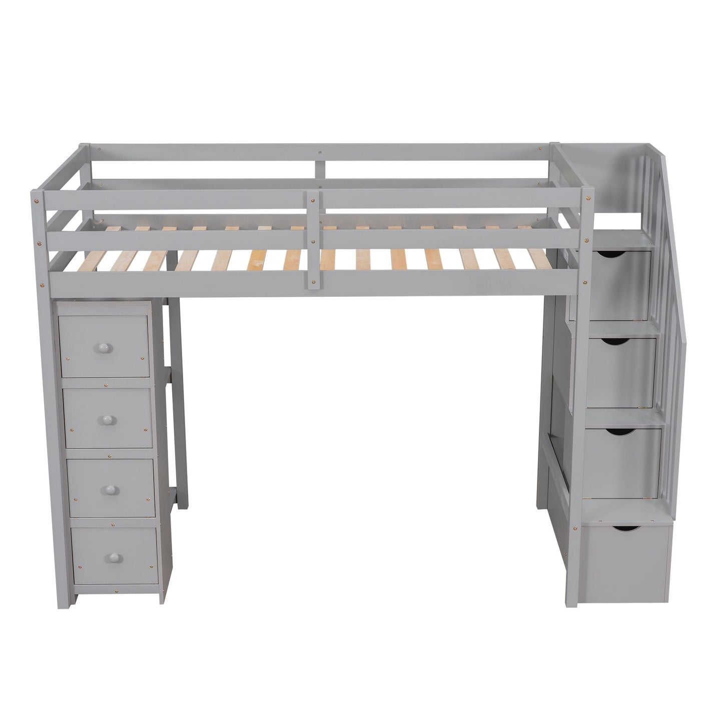 Kids Bedroom Twin Wood Loft Bed with Storage Drawers and Stairs, Espresso | Just Better Bunk Beds