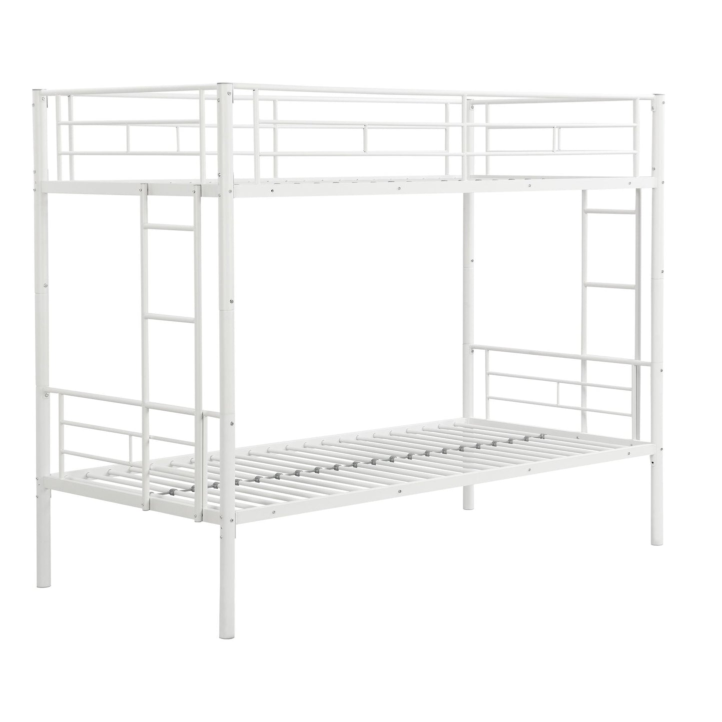 Shared Room Solution Twin Over Twin Metal Bunk Bed with 2 Ladders and Full-Length Guardrail, Black | Just Better Bunk Beds