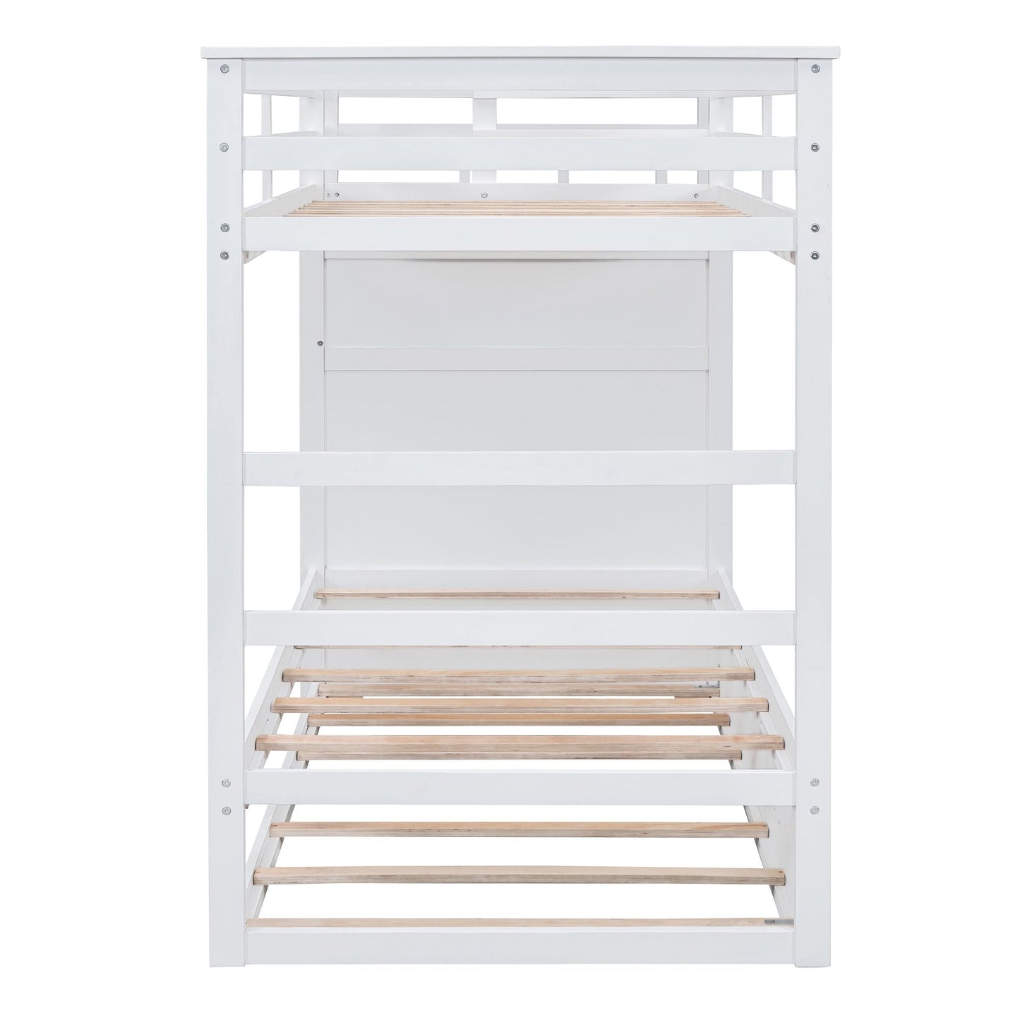 Shared Room Solution Twin Over Twin Wood Bunk Bed with Trundle and Staircase, White | Just Better Bunk Beds