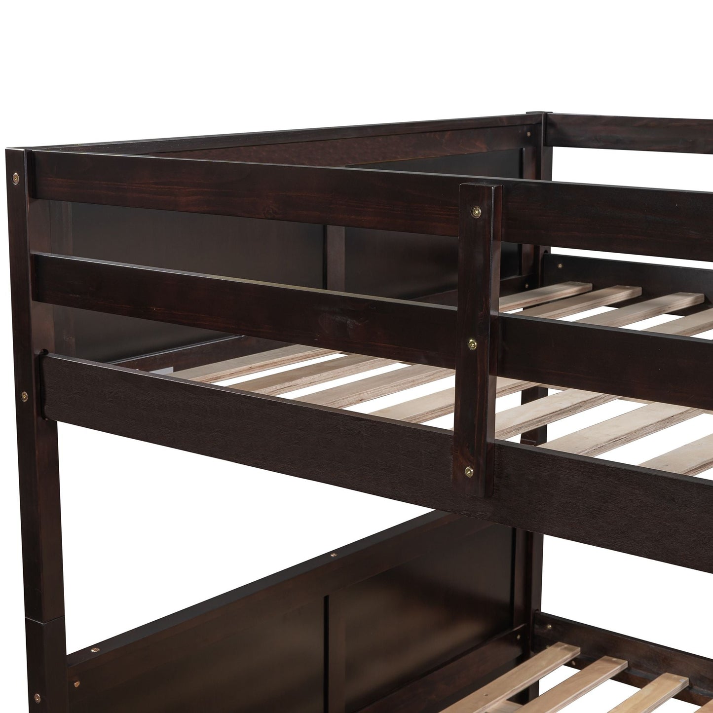 Space-Saving Full Over Full Wood Bunk Bed with Twin Trundle, Espresso | Just Better Bunk Beds