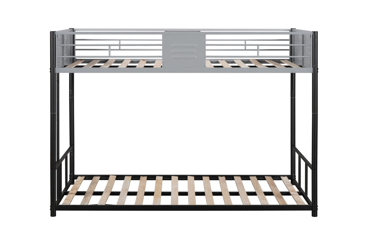 Heavy-Duty Twin Over Twin Metal Bunk Bed with Vent Board, Black | Just Better Bunk Beds
