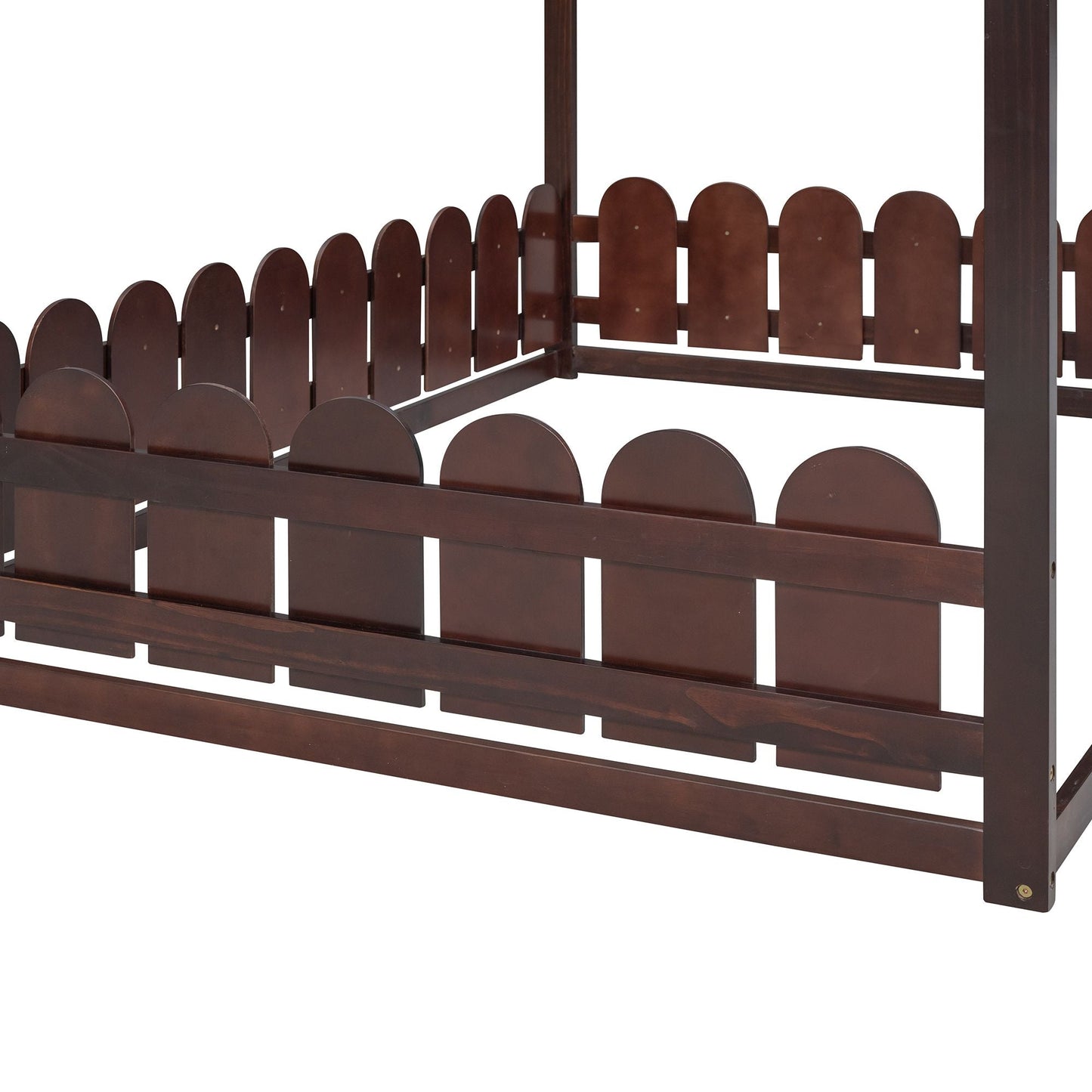 Kids Bedroom Full Wood Bed Frame with Protective Fence, White | Just Better Bunk Beds