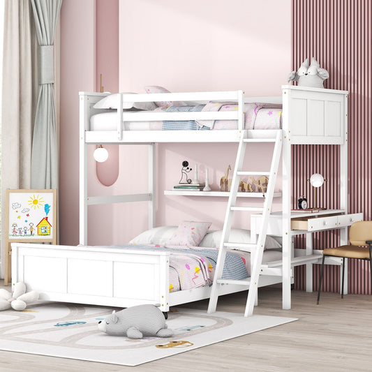 Study Space Twin Over Full Wood Bunk Bed with Desk, White | Just Better Bunk Beds