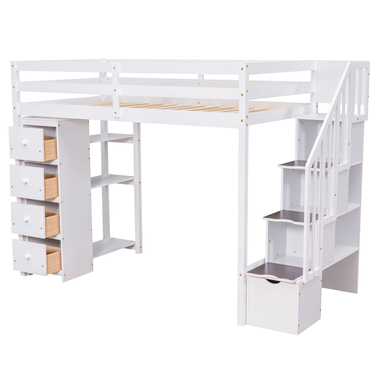 Kids Bedroom Twin Wood Loft Bed with Storage Drawers and Stairs, Espresso | Just Better Bunk Beds
