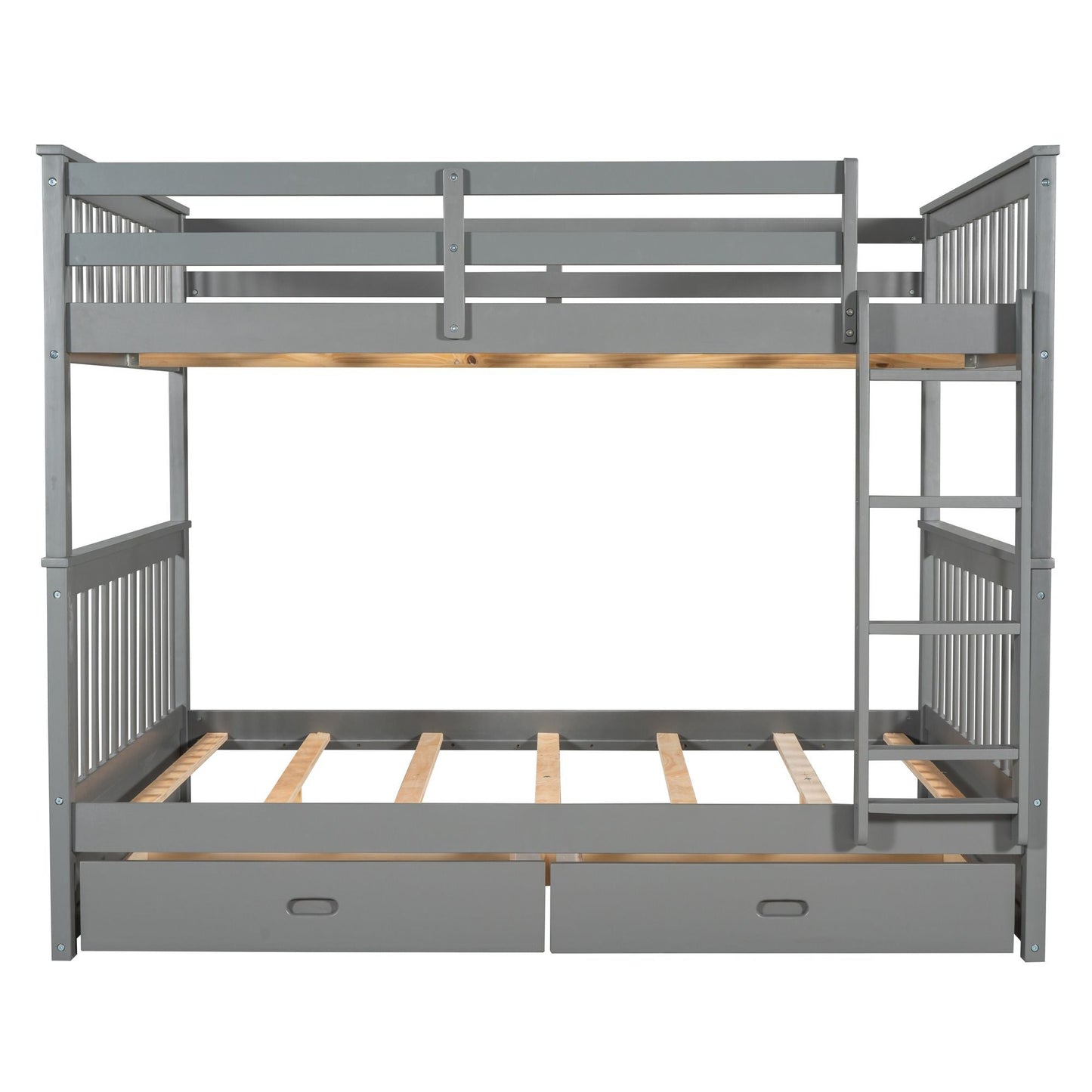 Storage-Enhanced Full Over Full Wood Bunk Bed with Ladders, Two Drawers, White | Just Better Bunk Beds