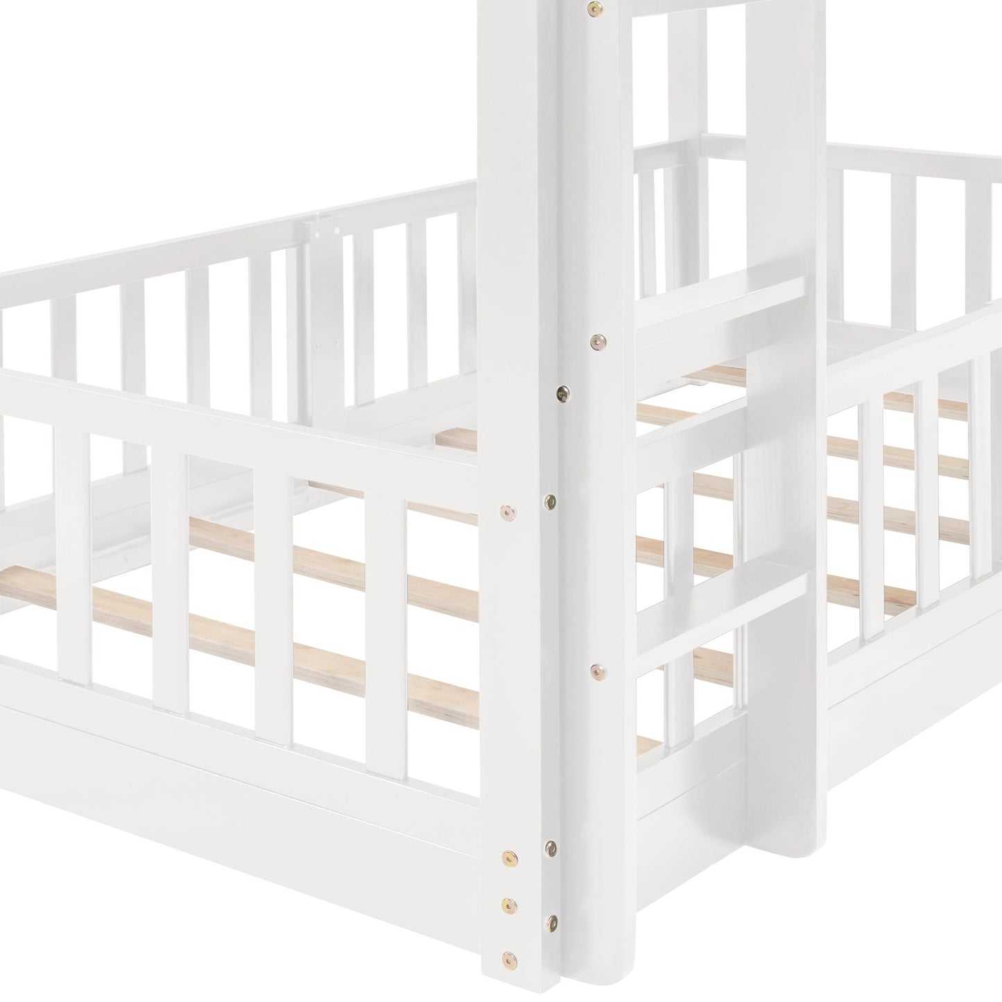 Kids Bedroom Twin Over Twin Wood Bunk Bed with Slide and Ladder, White | Just Better Bunk Beds